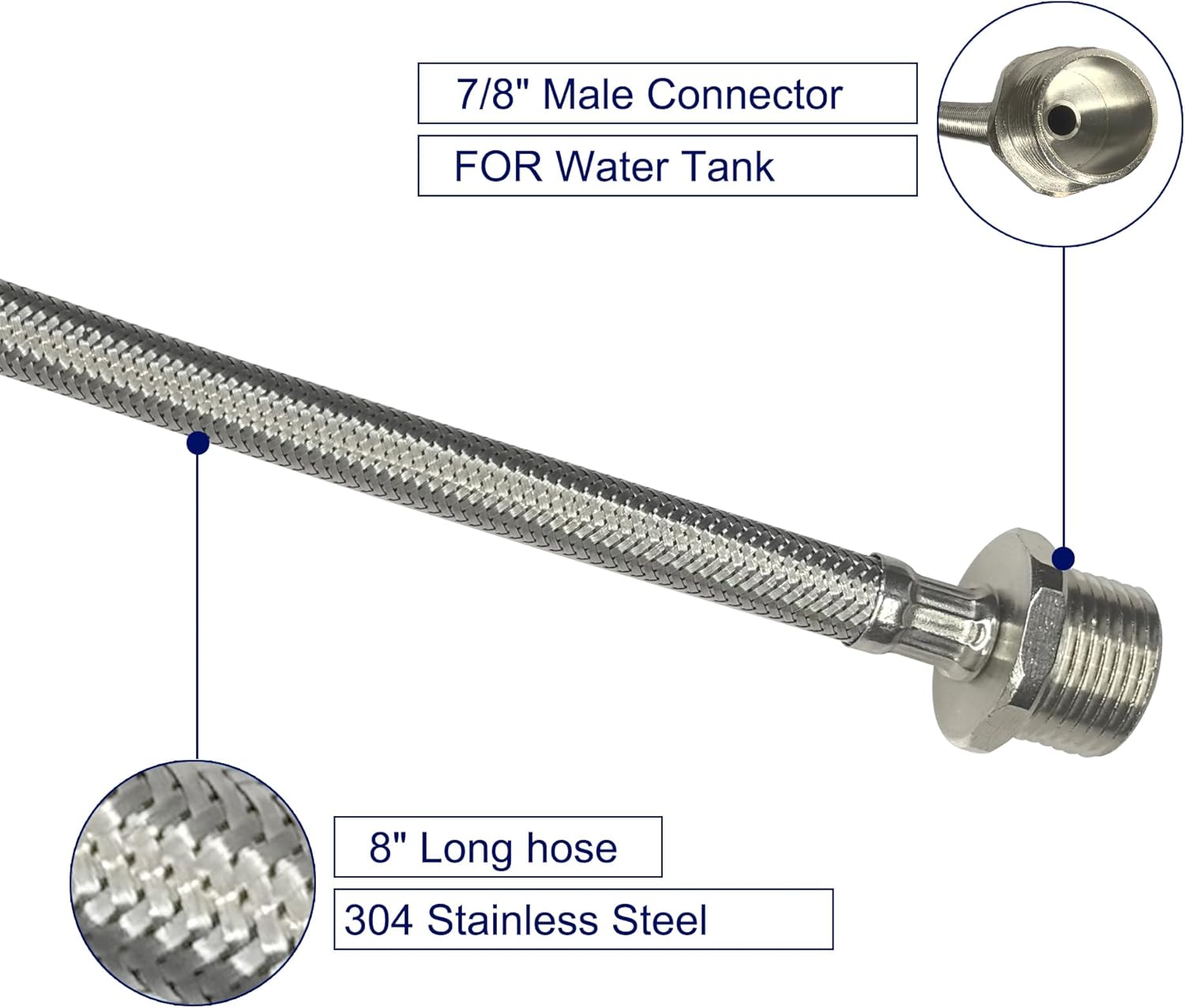 Toilet Hose 7/8 Female to 7/8 Male Ballcock Toilet Supply Line Connector Hose Extension Bidet Sprayer Adapter Toilet Tank Connection (8 INCH)