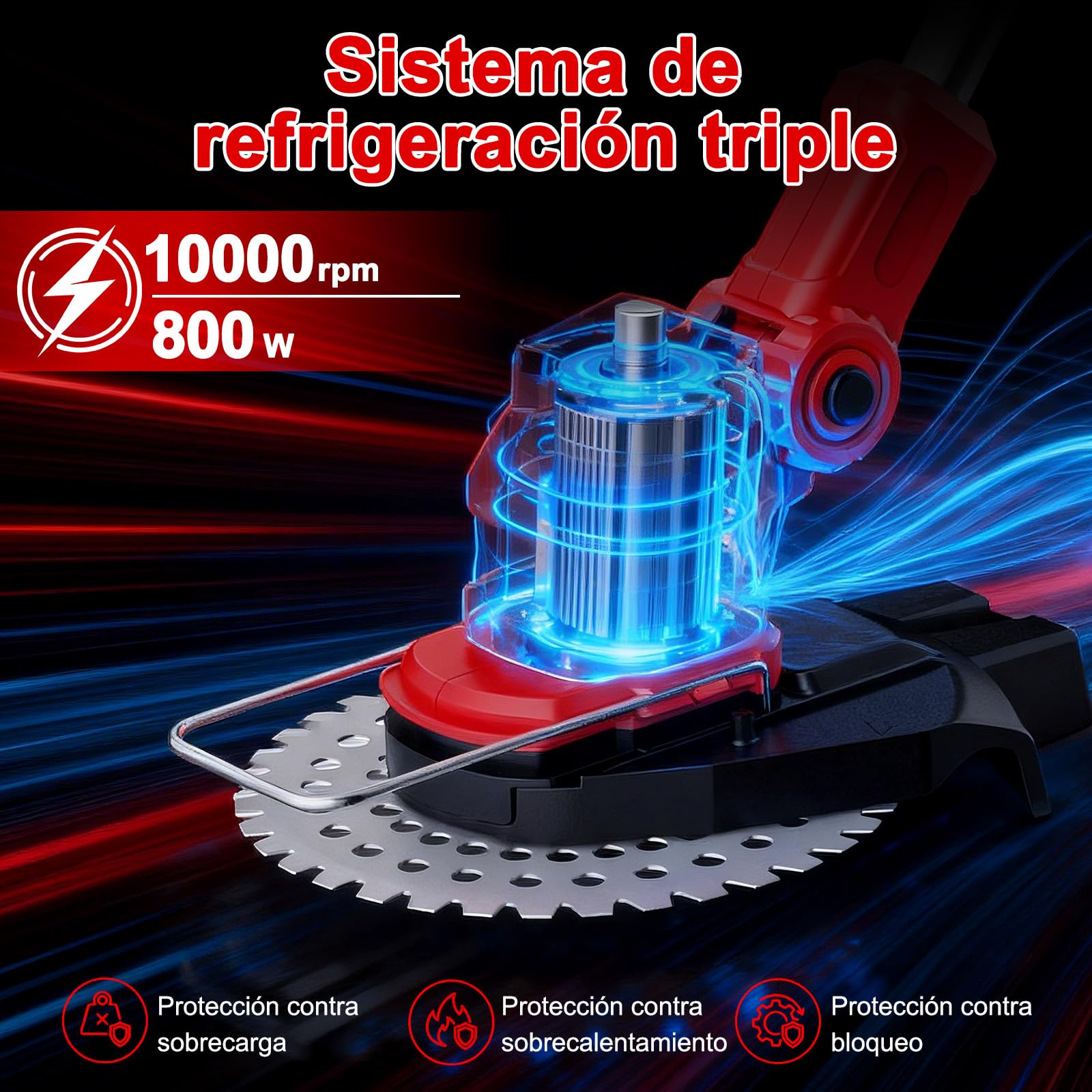 OUTIGO Cortacésped inalámbrico, batería de 21 V (4 Ah), 4 Cuchillas, Mango telescópico Ajustable, desbrozadora de batería para jardinería
