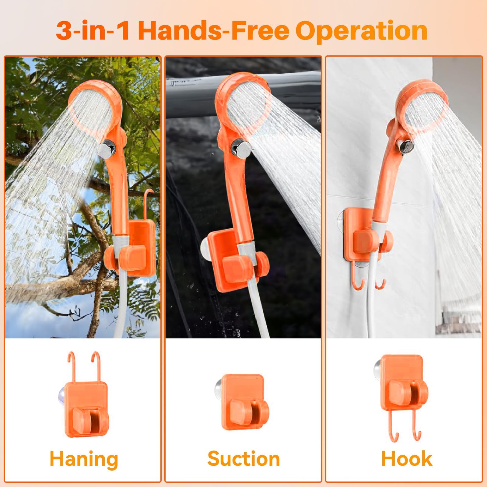 Douche de camping portable avec chauffage, 6000 mAh rechargeable avec chauffage à immersion automatique de 2000 W, écran LED, douche extérieure chauffante pour voyage, randonnée, voiture