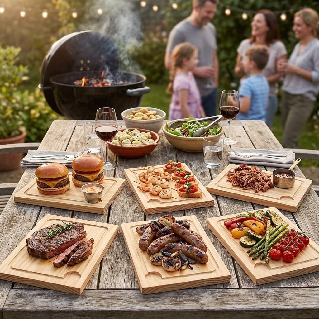 Set da 6 Piatti in Legno - Rettangolari - Piatti per Servire Pizza, Carne, Pollo - Tavoli Set - 30 x 20 cm