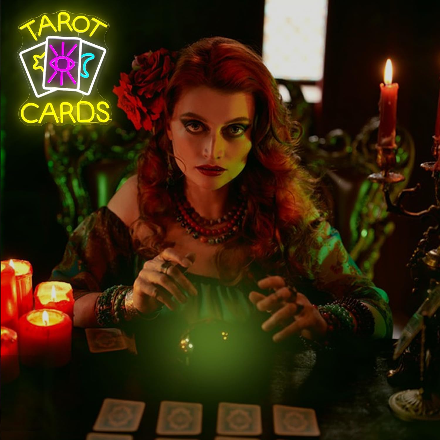 Tarot Cards Neon Sign Psychic Neon Sign for Wall Decor Tarot Cards Led Sign Tarot Neon Signs Psychic Reader Shop Sign Dimmable Neon Light Up Signs for Psychic Tarot Room Wall Decor Gifts
