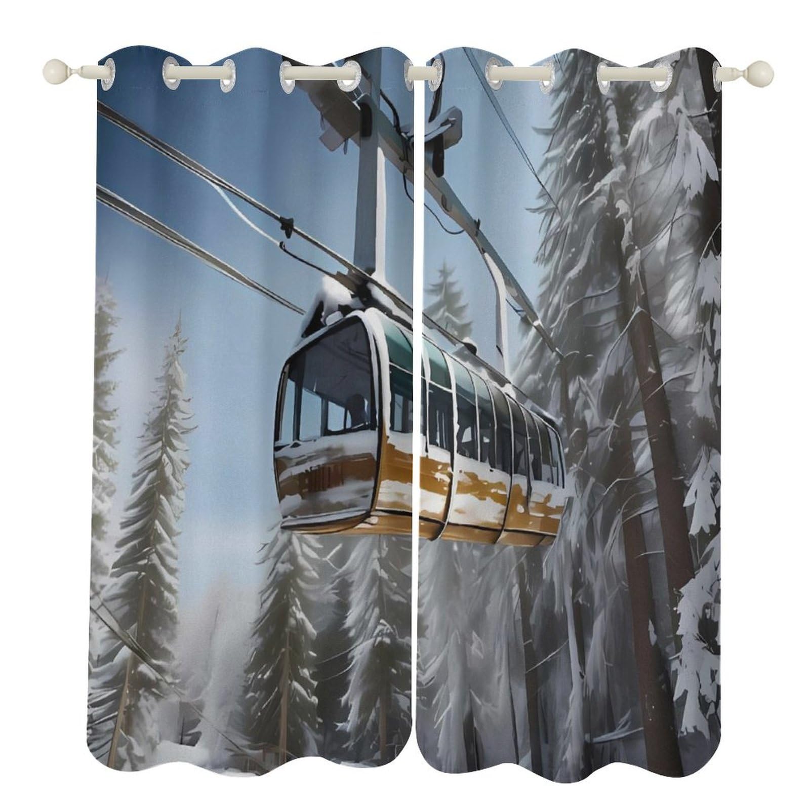Rideaux occultants salon et salle de bain ambiance ski 213cm