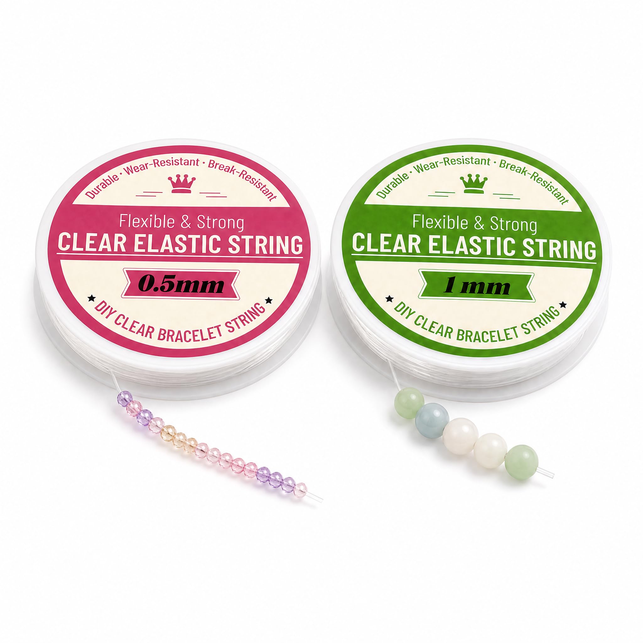 2 Spools Bracelet String Kit,Clear Elastic String,0.5 mm x 17 m and 1.0 mm x 5 m,Strong and Stretchy Beading Cord for Bracelets,Necklaces and Jewellery Making 004