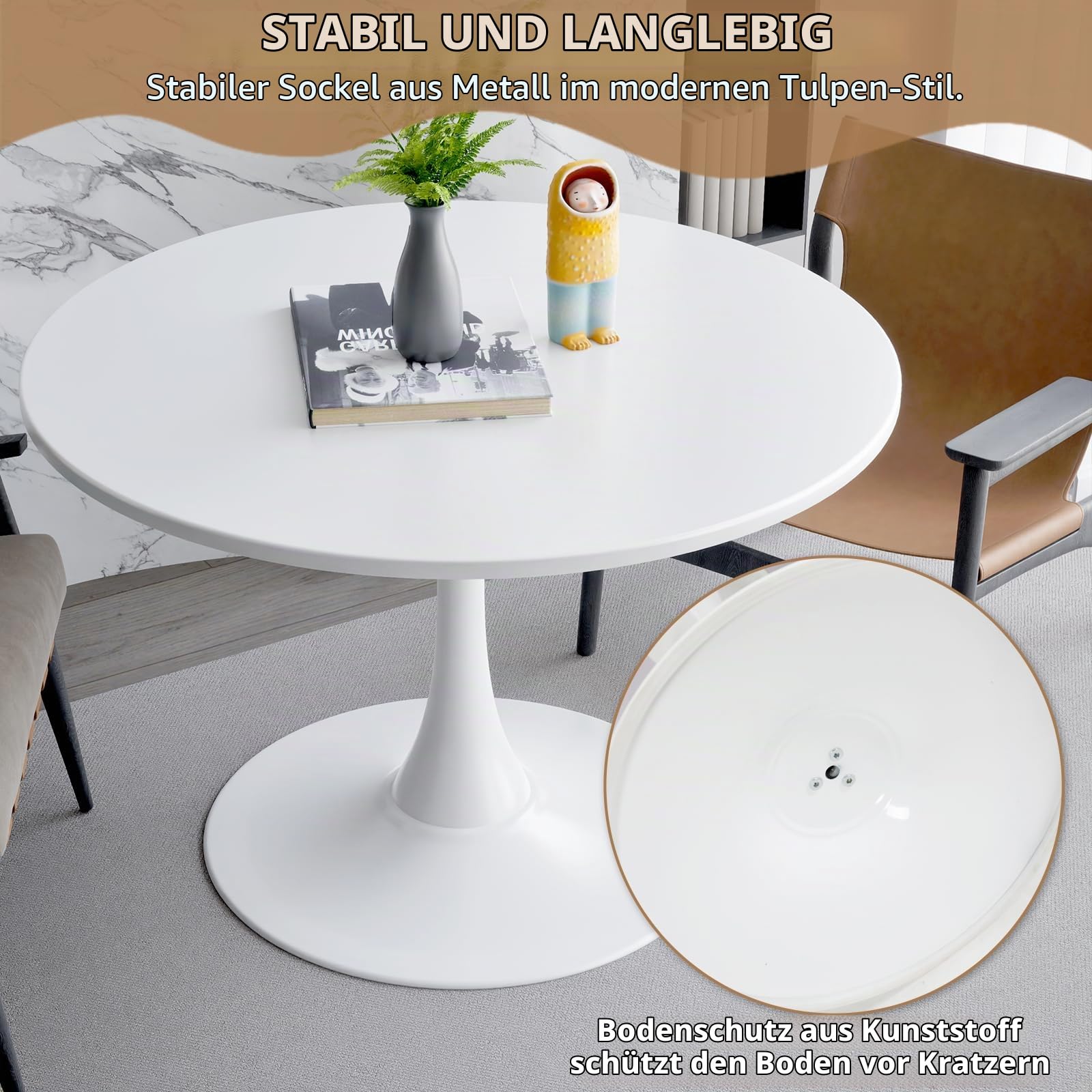 Esstisch Rund, Runder Esstisch Ø 80 cm, Moderner Verhandeln Tisch Küchentisch Esszimmertisch für Küche, Esszimmer, Wohnzimmer und Büro