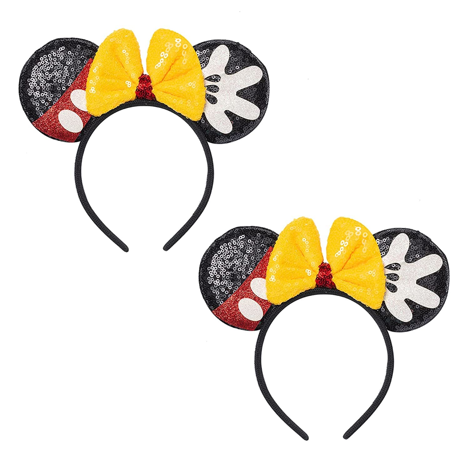 ELECDON Mouse Ears Headband, 2Pcs Shiny Bows Mouse Ears Lace Hairband Anime Cosplay Headband Hairband Costume for Kids Girls Women Princess Halloween, Birthday, Celebrations Event Party Decorations