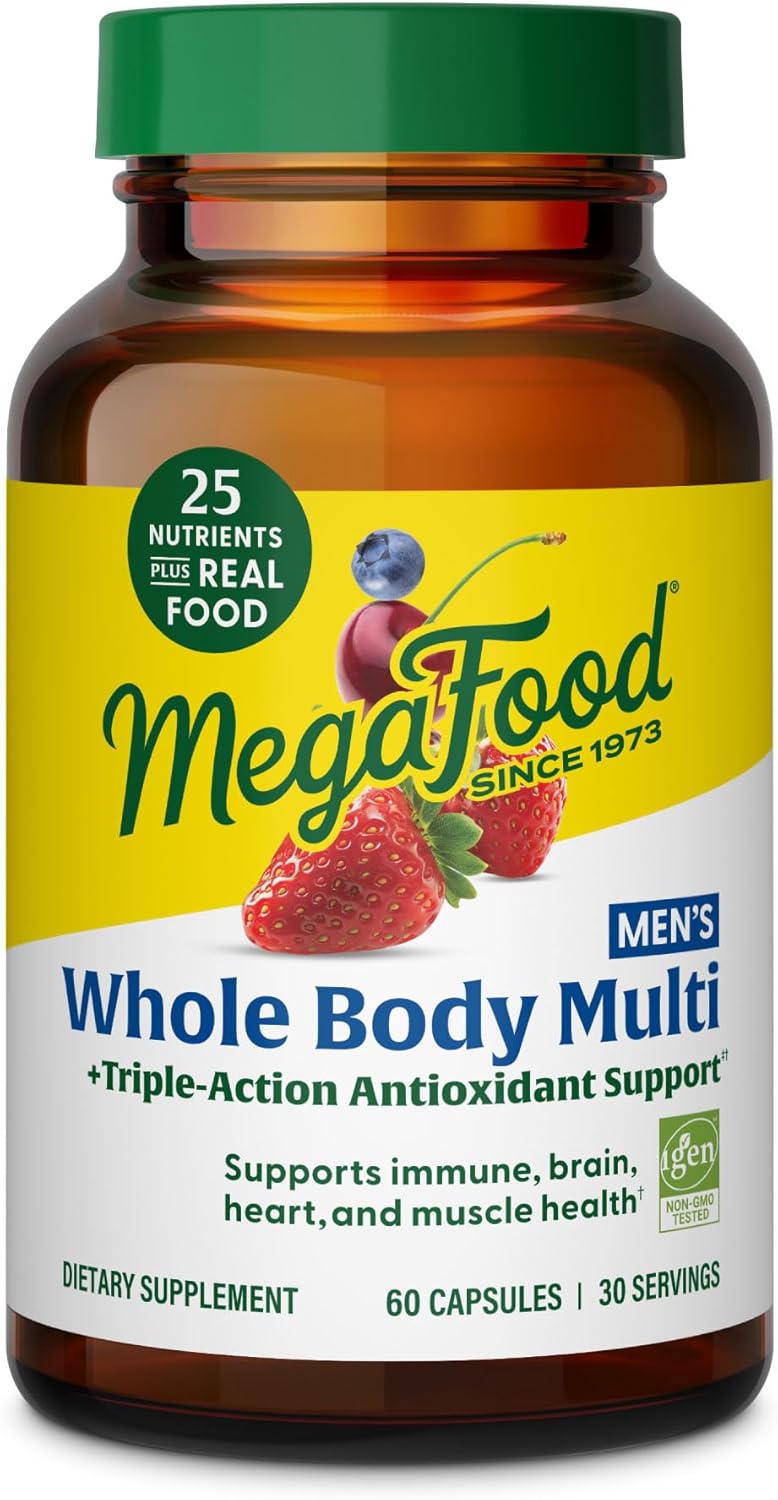 MegaFood Whole Body Mens Multivitamins - Multivitamin for Men - CoQ10, Vitamin D3 K2, Magnesium Citrate, Boron & Copper - Supports Immune, Brain, Muscle & Heart Health - 60 Capsules, 30 Servings