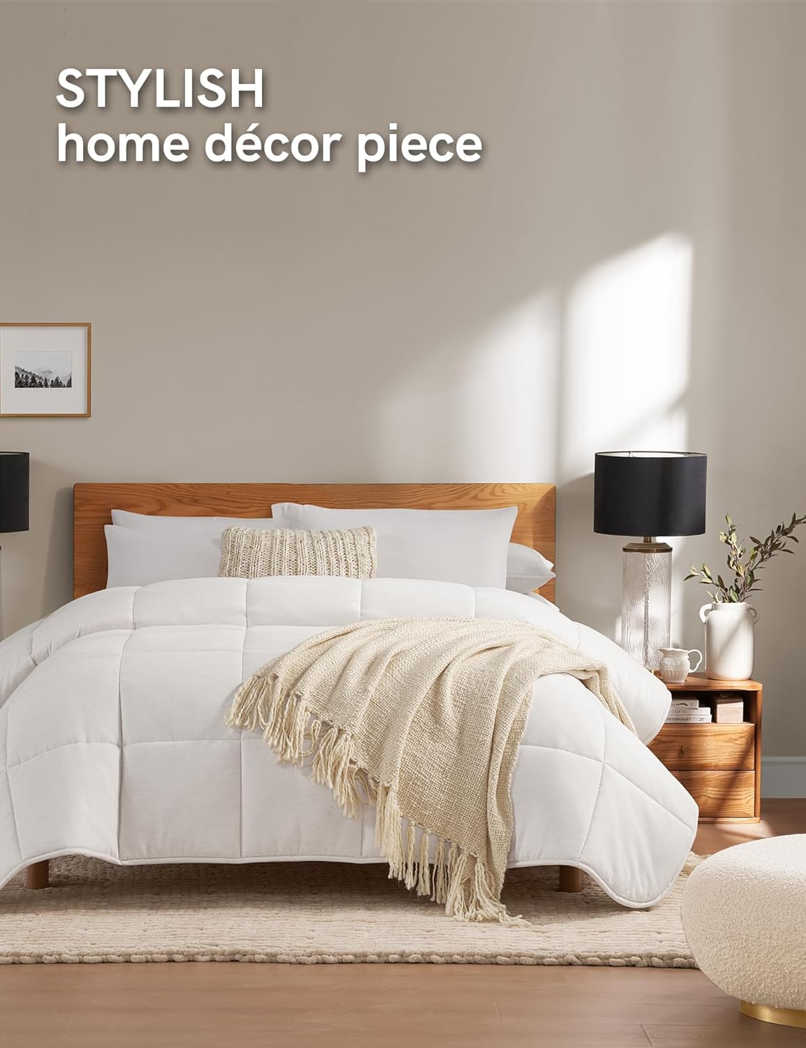 YnM Basketweave Knit Throw, Solid Neutral Vibe Textured Blanket with Tassel for Home Decor, 50 x 60 in, Cream