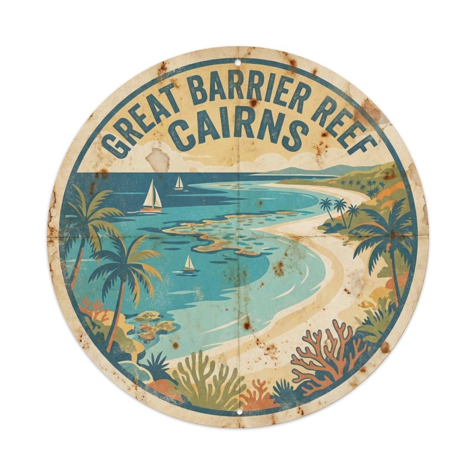 Great Barrier Reef Island Cairns Coral Retro Ink Metal Tin Sign