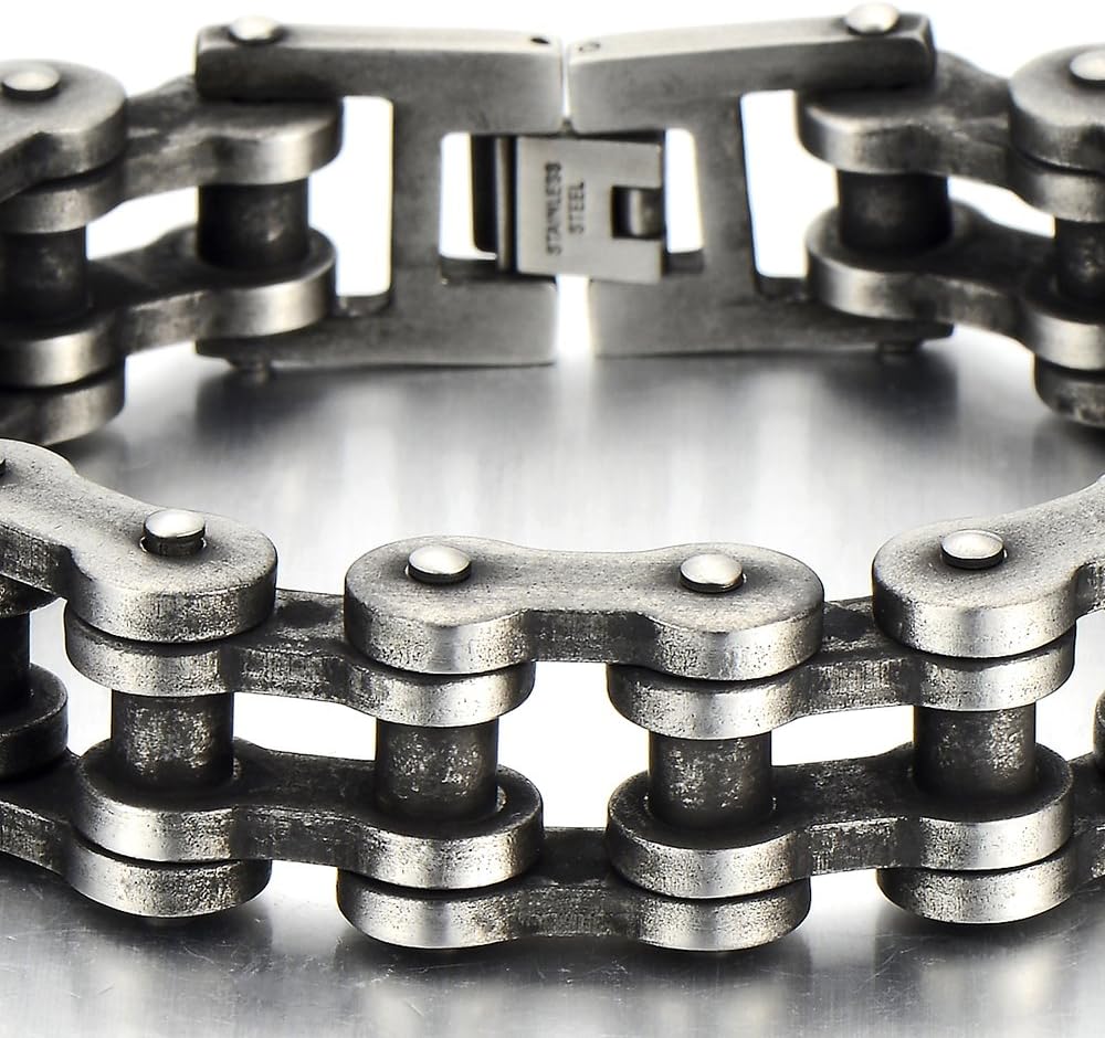 COOLSTEELANDBEYOND Heavy Sturdy Mens Motorcycle Chain Bike Chain Bracelet of Stainless Steel Silver Color Polished