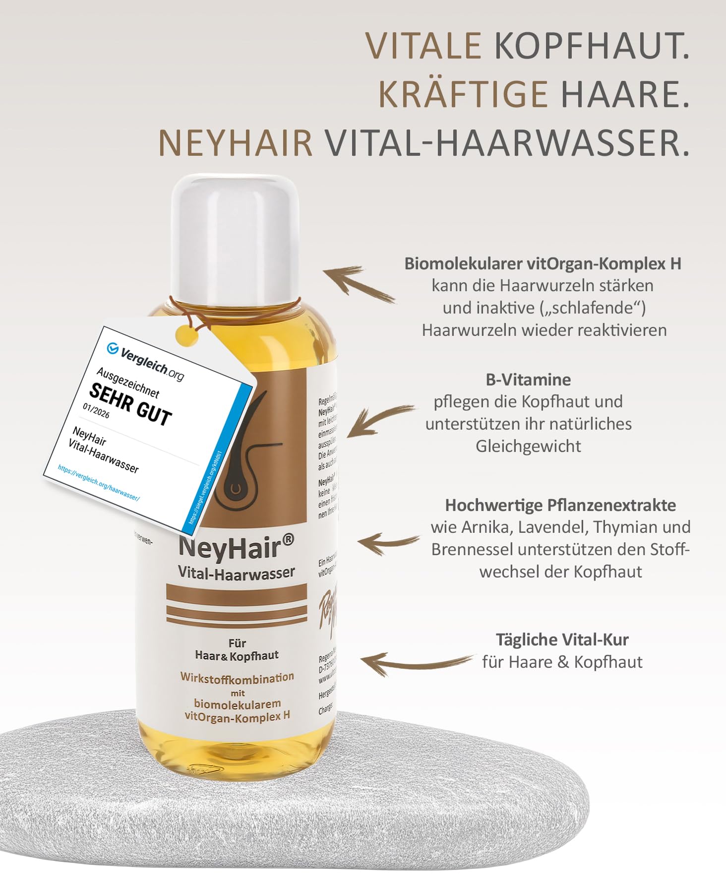 Vital-Haarwasser – Stärkende & vitalisierende Kopfhautpflege, Vital-Kur für kräftige Haare & vitale Kopfhaut, mit dem einzigartigen vitOrgan-Komplex H, ohne Silikone und Parabene, 200 ml