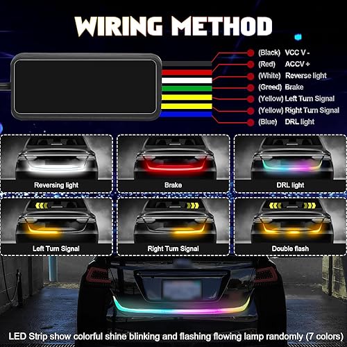 Miniatura 2 de x xotic tech Tira de luces LED flexibles multicolor de flujo secuencial, luces direccionales de circulación diurna, cola de freno, reversa, luz de