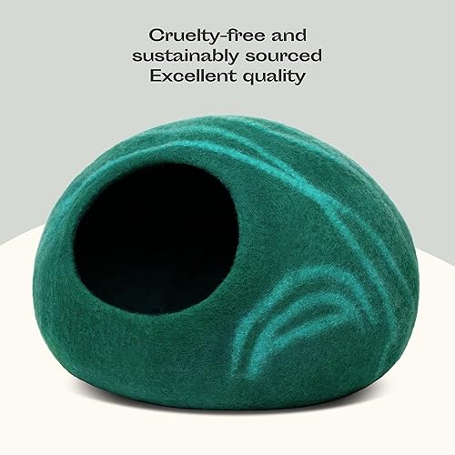 Miniatura 7 de MEOWFIA Cama de fieltro prémium para gatos hecha a mano 100  lana merino para gatos y gatitos tonos oscuros tamaño mediano esmeralda profunda