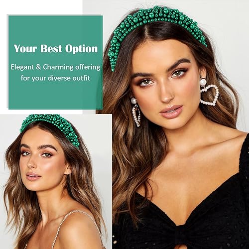 Miniatura 3 de Diademas de perlas negras para mujeres y niñas, bonita diadema acolchada con perlas de imitación para boda y novia, bandas anchas y gruesas con