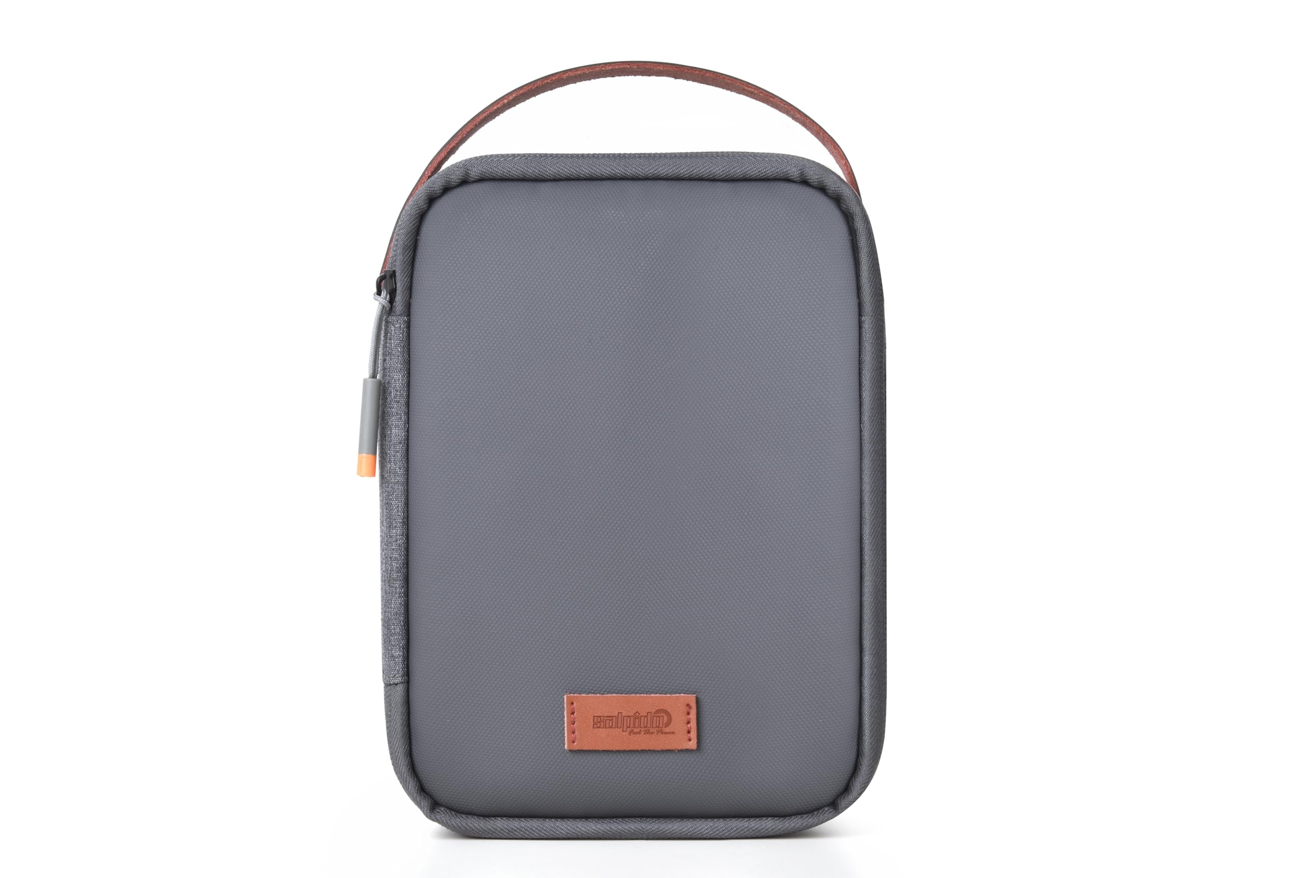 SAL-Tp-100 Travel Tech Pouch with Genuine Leather Handle, Water-Resistant Polyester, Smooth Sturdy Zippers, Customizable Dividers, Compact Organizer for Office, Business & Work Travel, (Grey)-image-5