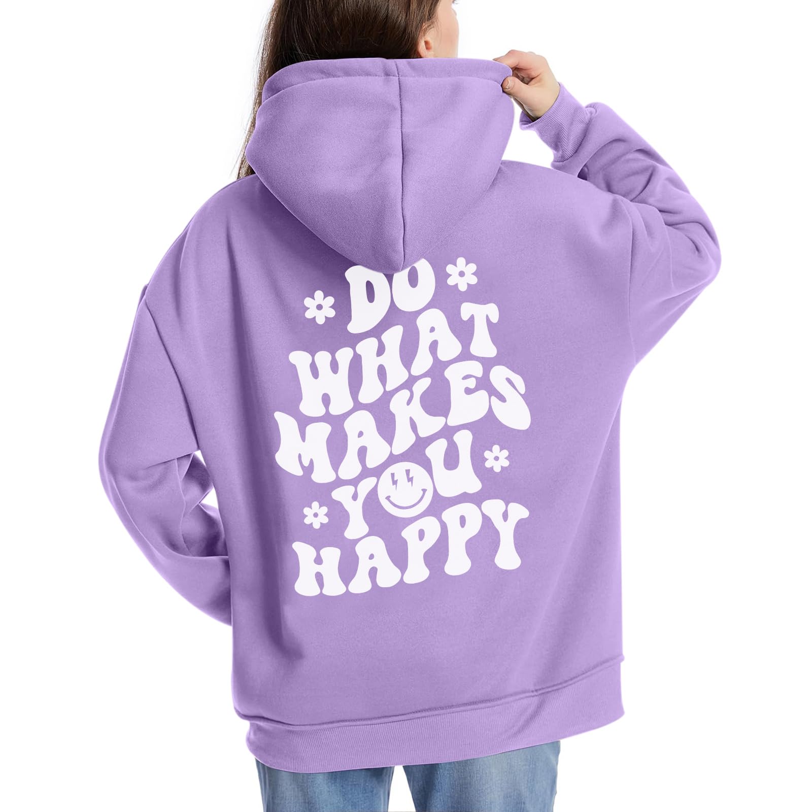Tuislay Women Cute Graphic Oversized Hoodies Sweatshirts for Teen Girls Aesthetic Y2k Preppy Fleece Happy Hooded Pullover