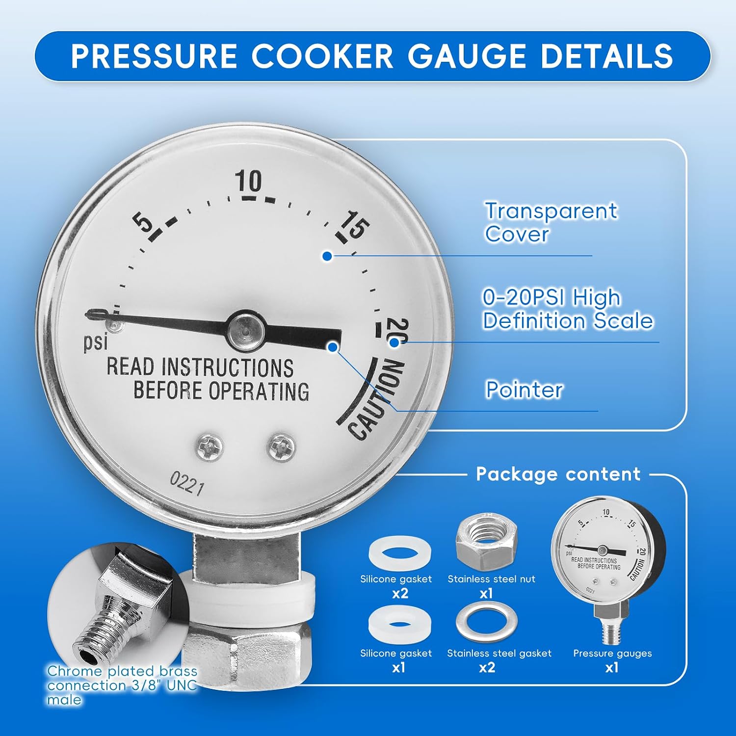 85772 Pressure Cooker Gauge, Replacement for Presto Steam Gauge 82237 82121, Fit Presto Pressure Canner Models 175107、01755、0175510、178001、178005, Measurement Accuracy