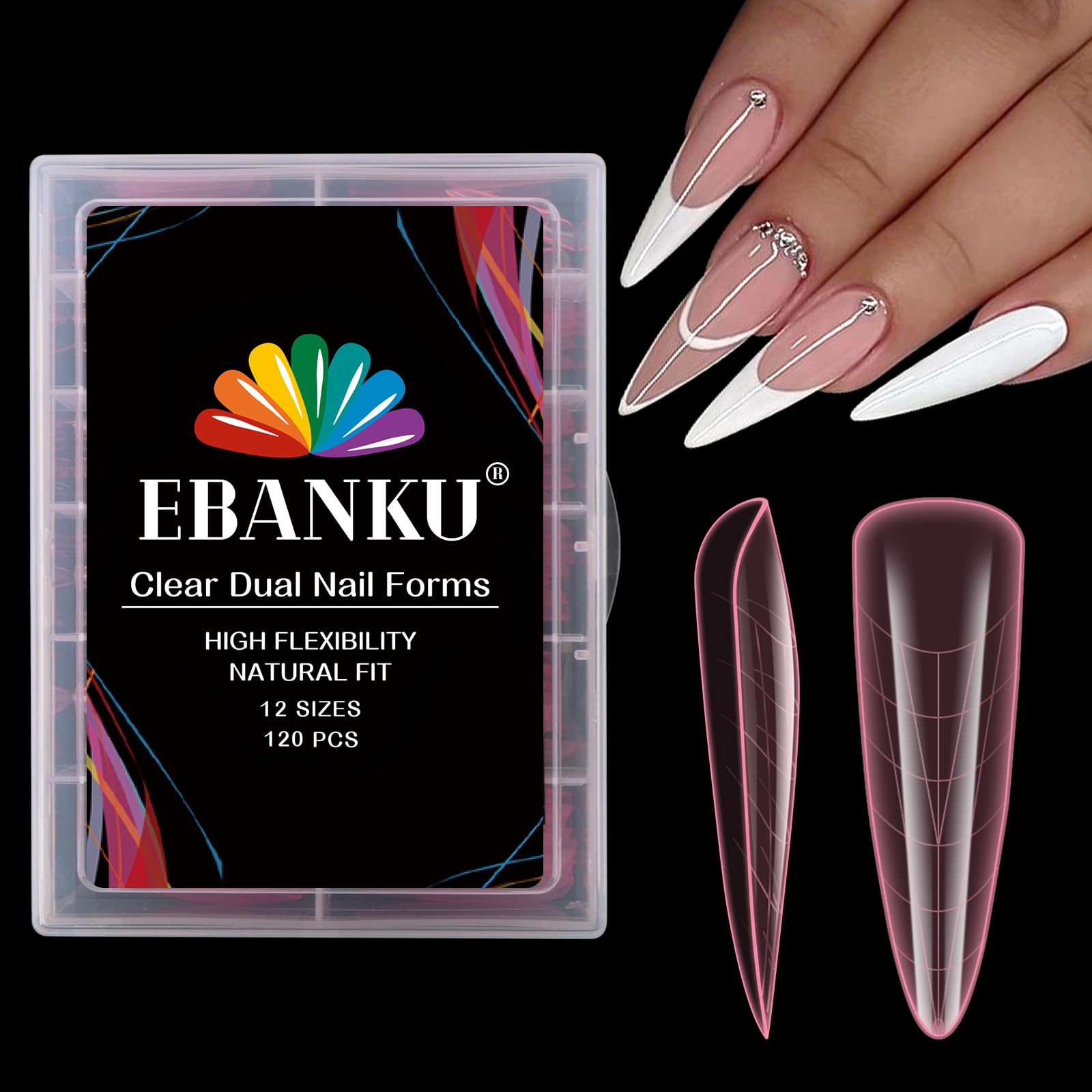 EBANKU Stiletto Dual Nail Forms for Poly Extension Gel, 120 PCS Pink Nail Molds Reusable Nail Extension Forms for Builder Gel Manicure Design Salon