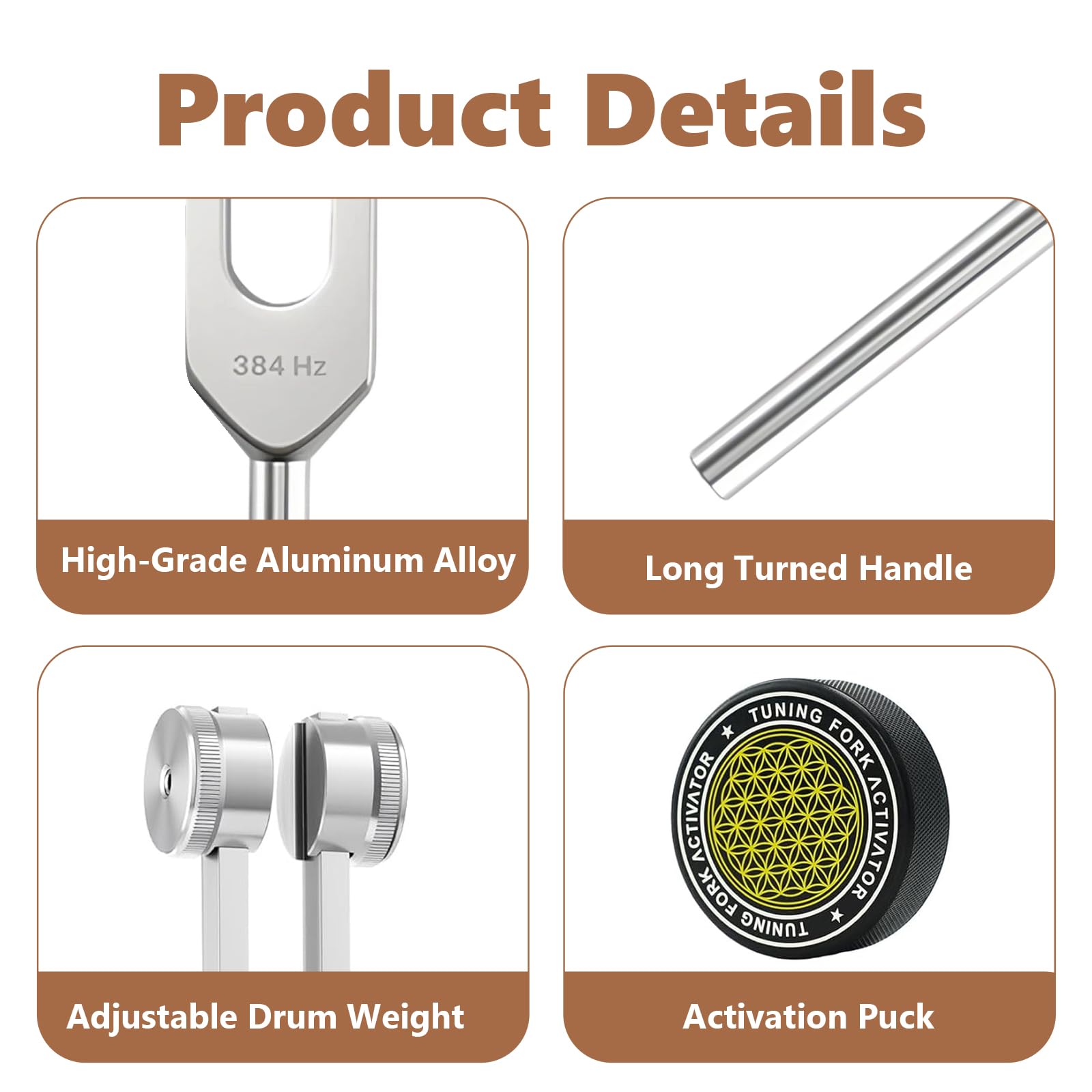 Juego de 4 tenedores de afinación para curación, juego de 4 tenedores de afinación con peso corporal para curación de chakras, 128 Hz, 256 Hz, 384 Hz, 136.1 Hz, aleación de aluminio con bolsa