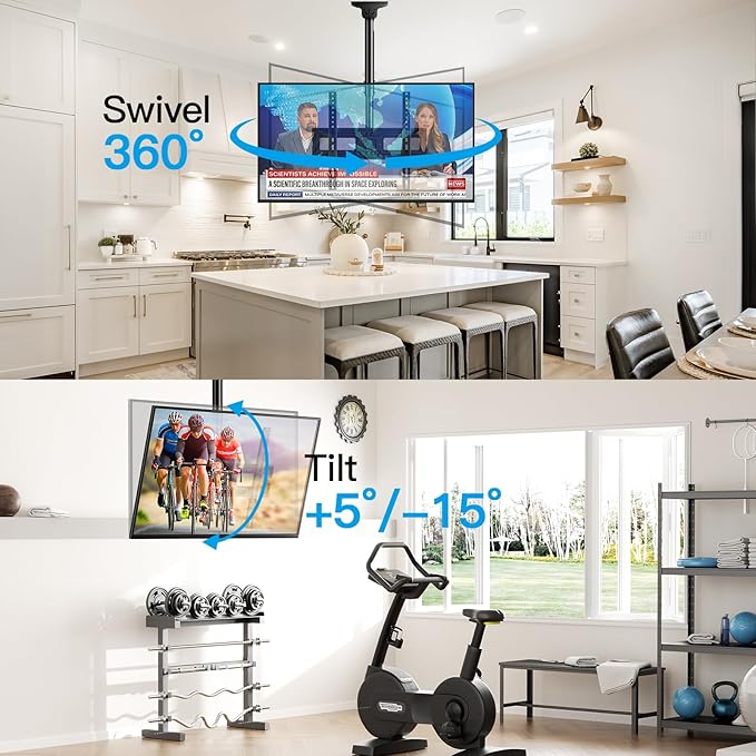 PERLESMITH Ceiling TV Mount for 26-65 inch Flat Screen Displays, Max VESA 400x400mm, Hanging Adjustable Ceiling TV Bracket Fits Most LCD LED OLED 4K TVs, Pole Ceiling Mount Holds up to 110lbs, PSCM2