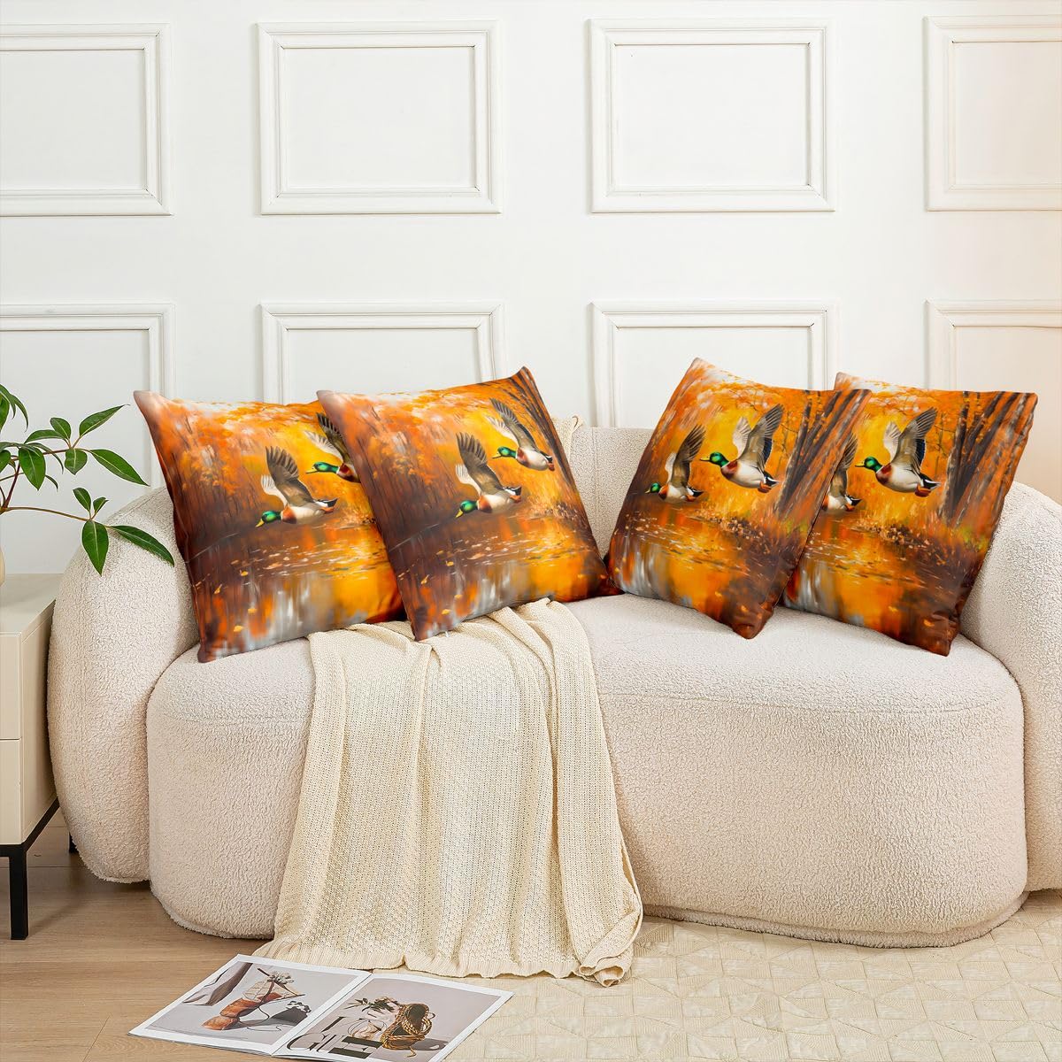 Loussiesd Urocze poszewki na poduszki krzyżówki, zestaw 4 szt., 50 x 50 cm, dzika kaczka, dekoracja, poszewka na poduszkę, do wewnątrz, na zewnątrz, super miękkie
