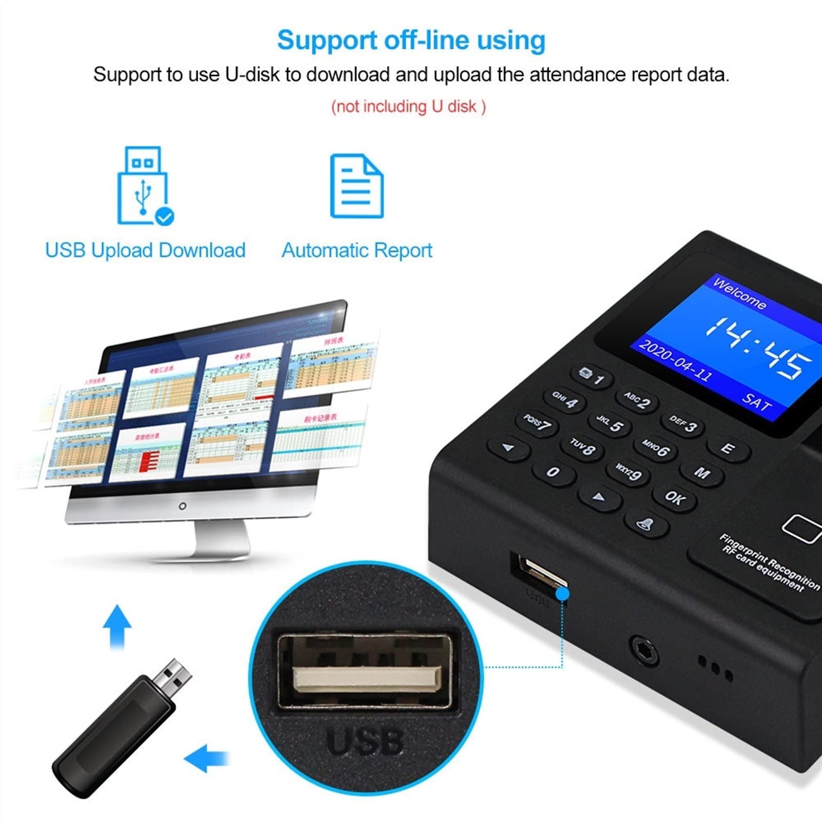 Maszyna obecności, Maszyna Intelligent Fingerprint Frekwencja Frekwencja biometryczny linii papilarnych Time Machine Zegar Recorder Device urzędnik,Elektronika biurowa