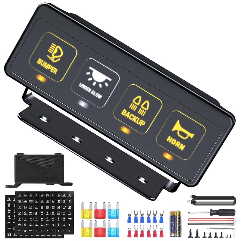 Painel de interruptores sem fio MNJ Motor com 4 comandos e controle de circuitos – 12 V