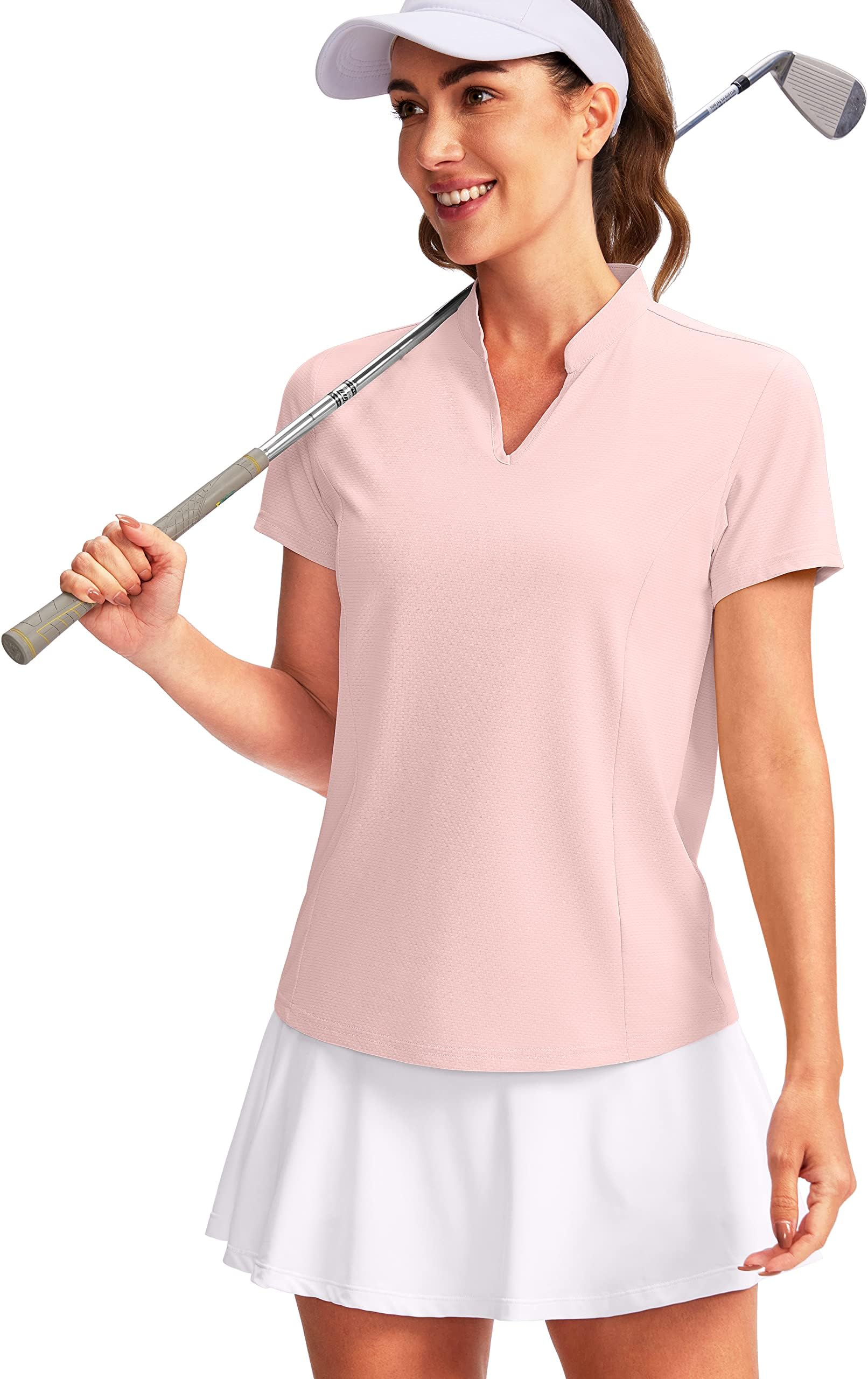 Obla Women's Golf Polo Shirt V-Neck Short Sleeve Collarless Quick Dry Tennis Running T Shirt Golf Tops for Women