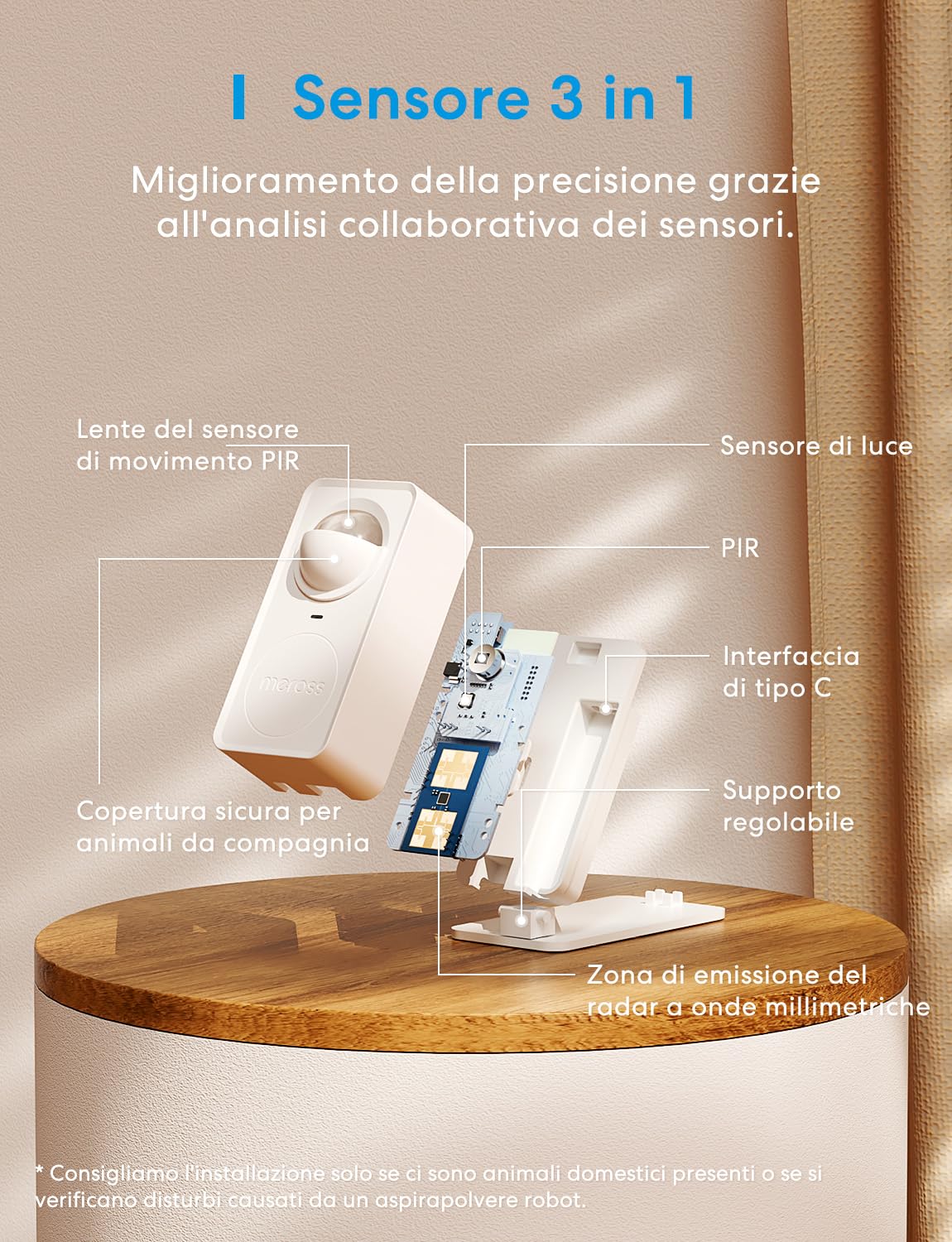 meross 3-in 1 Sensore di Presenza Matter, Smart Wi-Fi Sensore di Movimento per Interno con Notifica App Compatibile con Apple HomeKit, Alexa, Google Home
