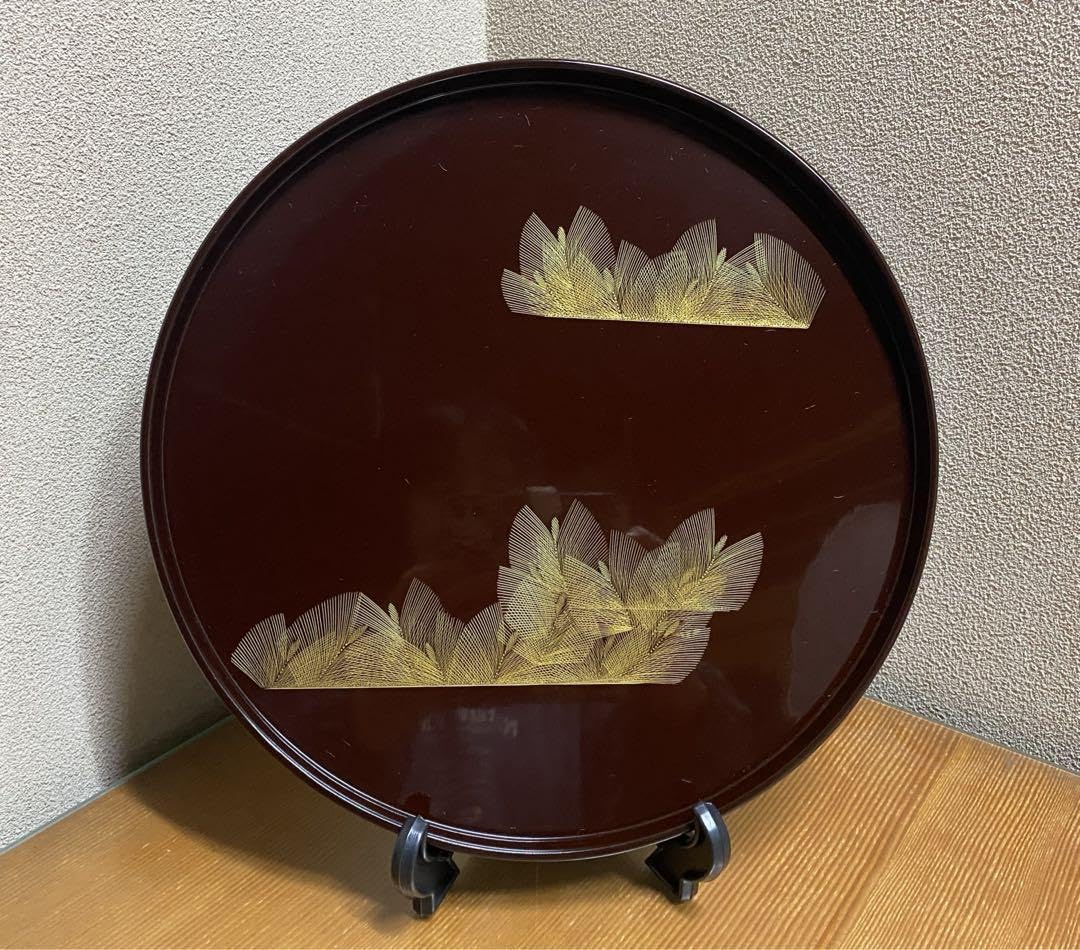 Amazon.co.jp: アンティーク輪島塗 えび茶色の丸盆飾りにも