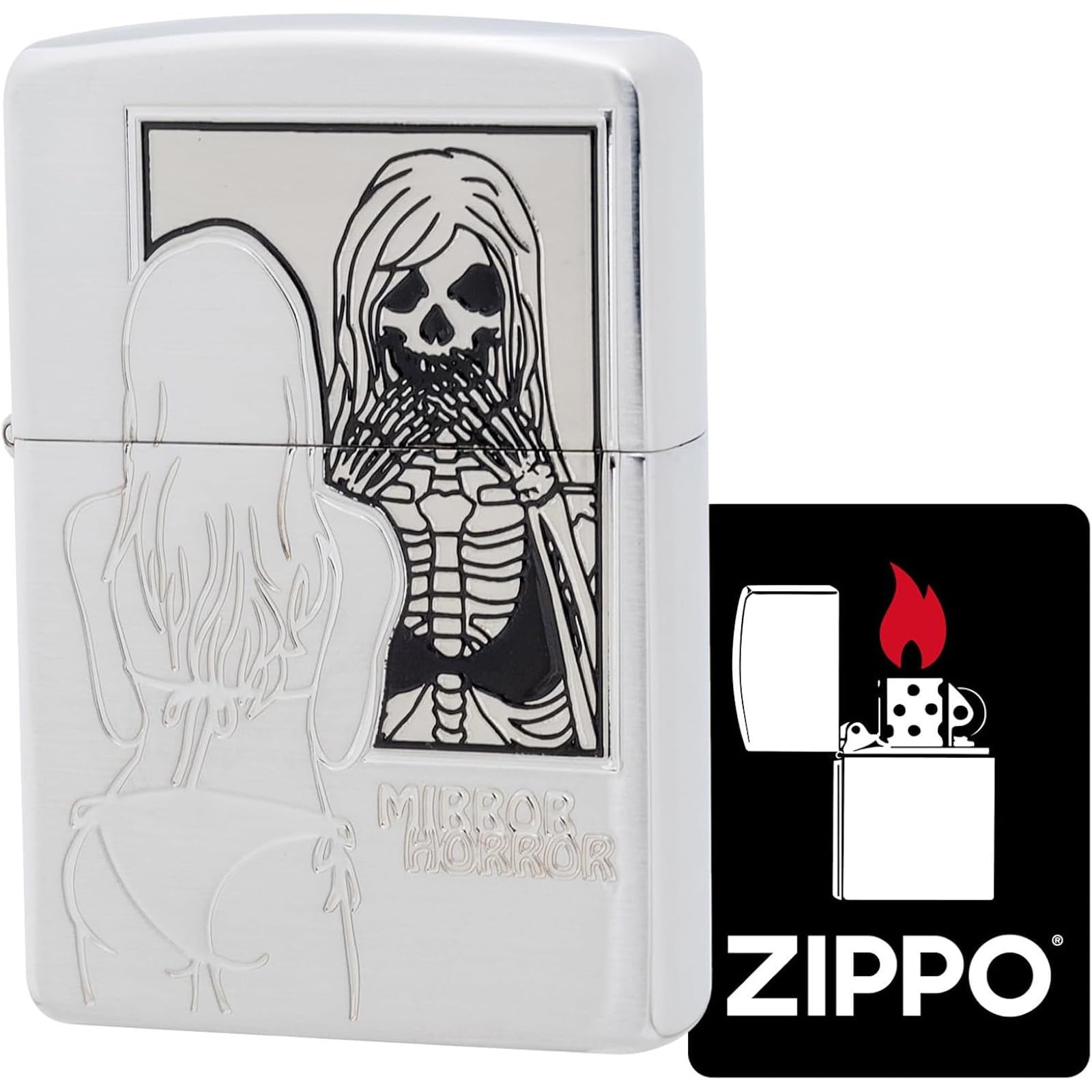 Zippo Lighter with Special Sticker Windproof Brass Etched Silver Gift ZP Mirror Horror Sexy
