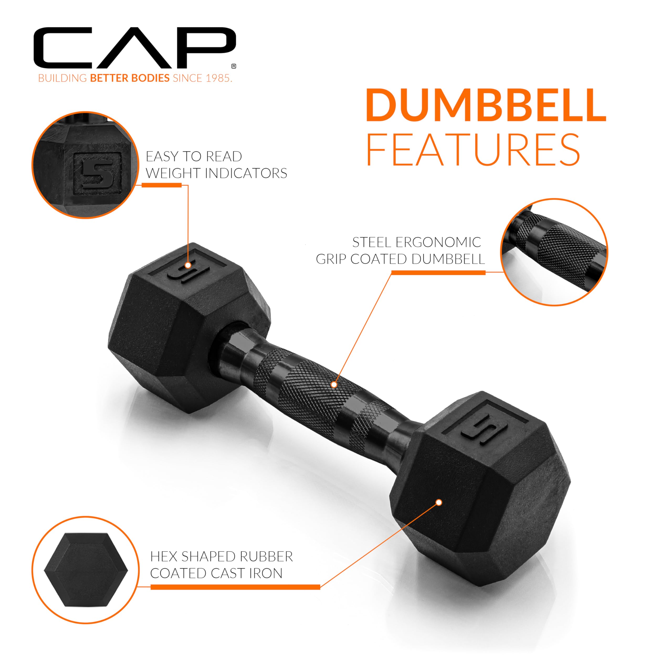 CAP Barbell 2,3 kg powlekane hantle sześciokątne para z czarnym uchwytem