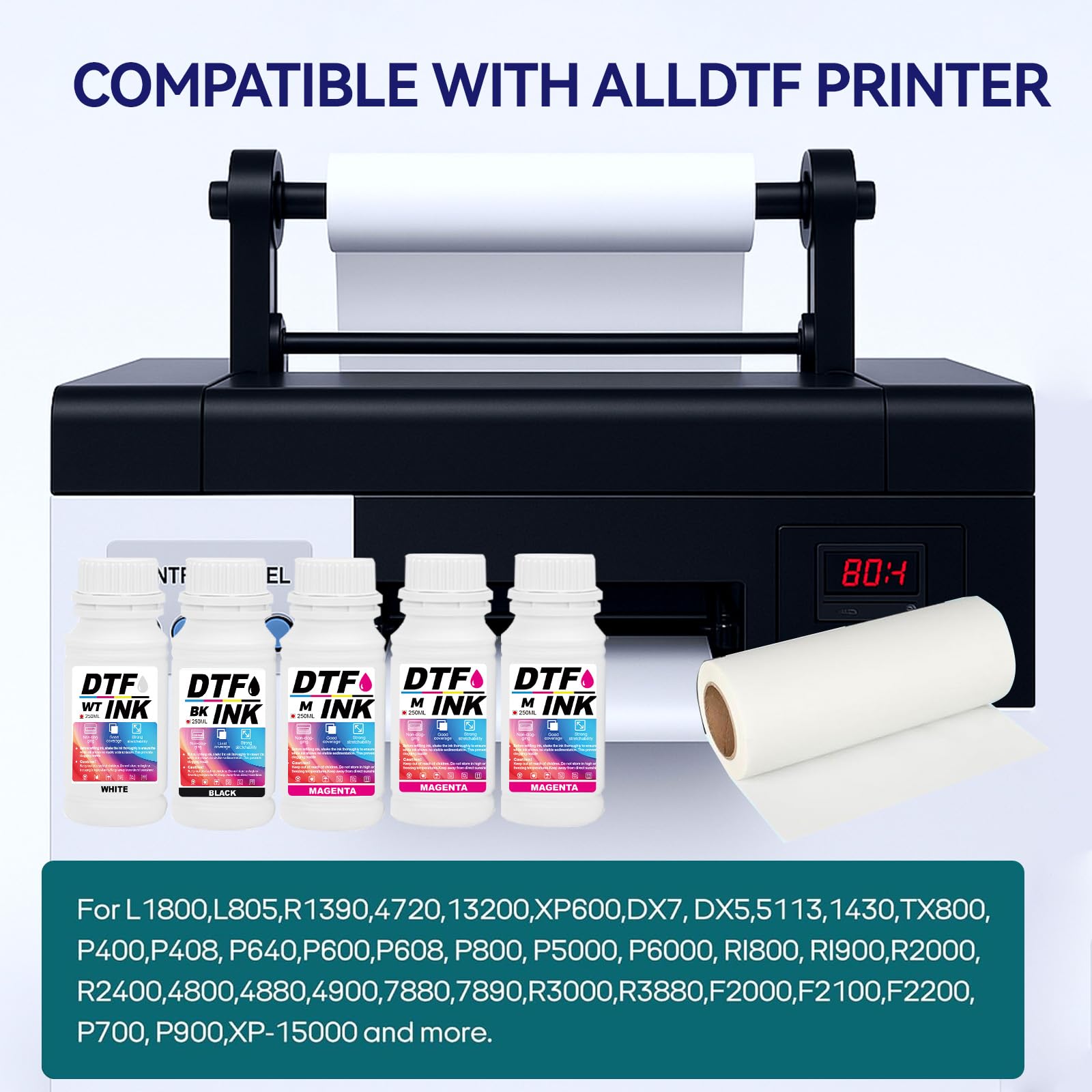 Inchiostro DTF, Trasferimento di Ricarica Ink per Stampanti a Getto D'Inchiostro Pellicola PET Termica Compatibile con i3200, DX5/DX7, 5113, i4720, XP600 (Bianco, 1000 ml)