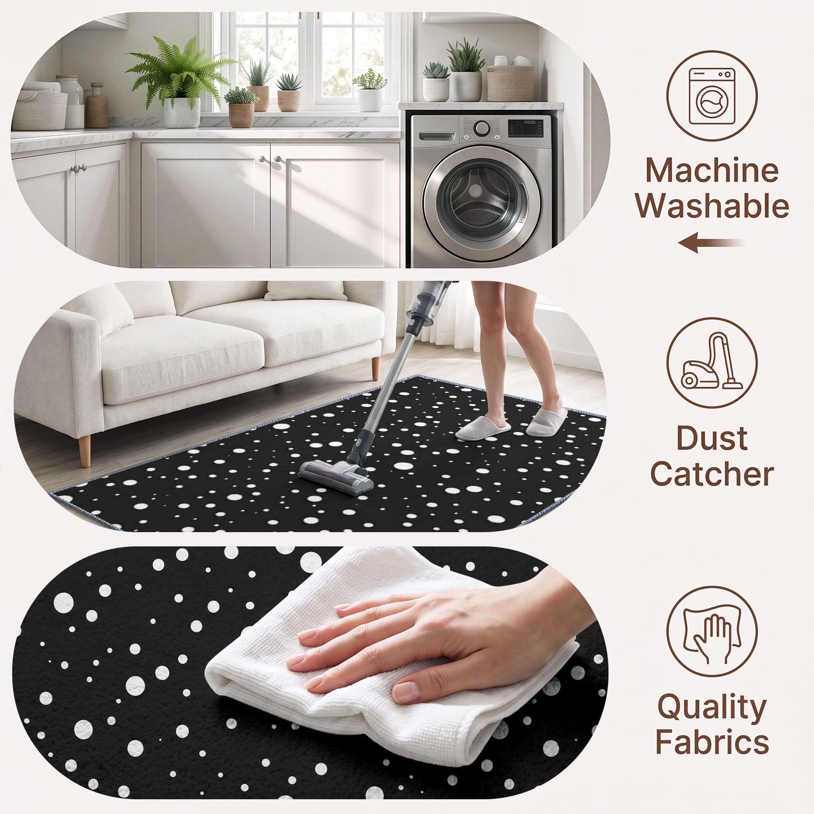 Générique Géométrie Pois Noirs Et Blancs Tapis Salon 160 x 230 cm, Lavable en Machine Antidérapant Tapis Moderne pour Chambre Descente de Lit Salle a Manger Bureau