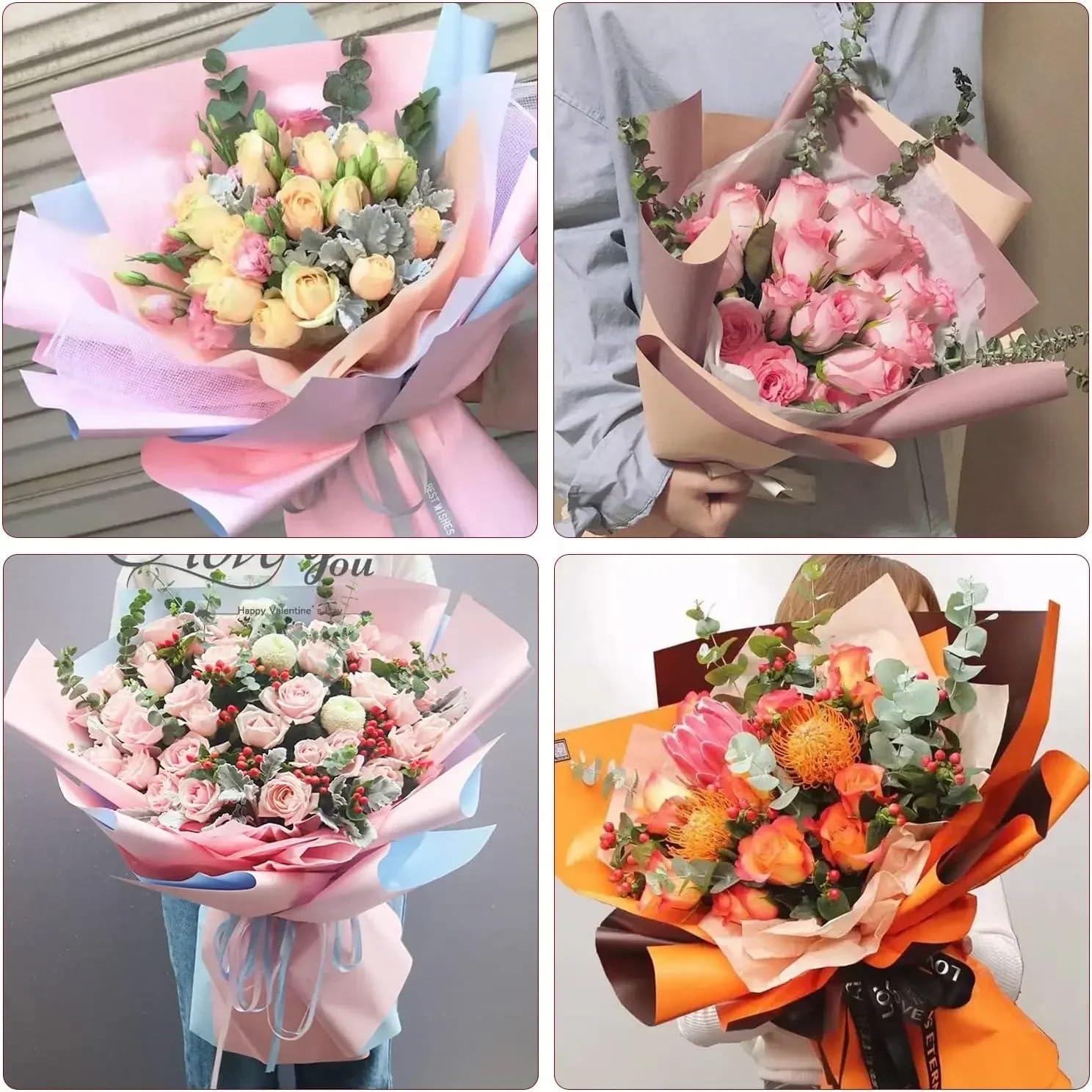 10 pz 50 * 66 cm Carta velina Bouquet di Fiori da imballaggio for fiorista Matrimonio Festa di Compleanno Confezione Regalo Decorazioni Artigianato Fai da Te(Cream)