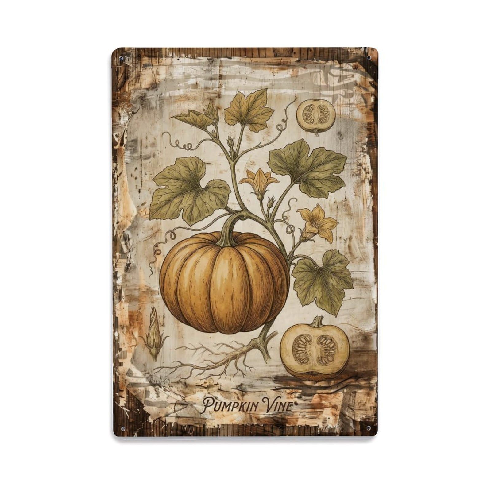 Fqnyr Style Pumpkin Vine Botanical Metal Tin Sign Plaque Wall Decor For Cafe, Club Bar, Office, Home Garden Metal Poster 8X12inch