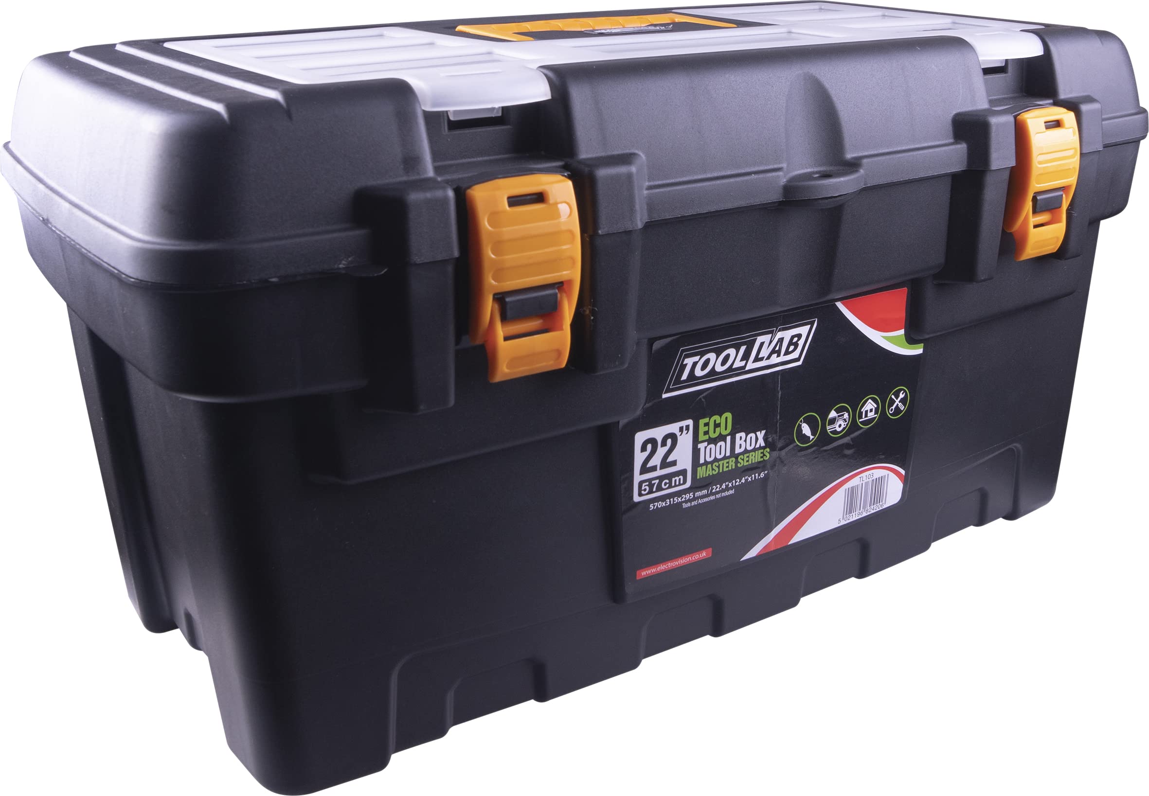 Tool Lab Multicolor Eco Master Series Tool Boxes With Removable Tote Tray And Organiser Compartments Built Into The Lid. With Sturdy Plastic Catches And Carrying Handle (22 Inch)