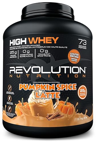 Revolution Nutrition, High Whey, Protein Powder, Whey Isolate, Superior Formula, Gluten Free, Lean Muscle Mass For Men & Women, 25g of Protein Per Scoop, 2.7kg, 73 Servings (Pumpkin Spice Latte, 6 Pound) - Pumpkin Spice - 6 Pound