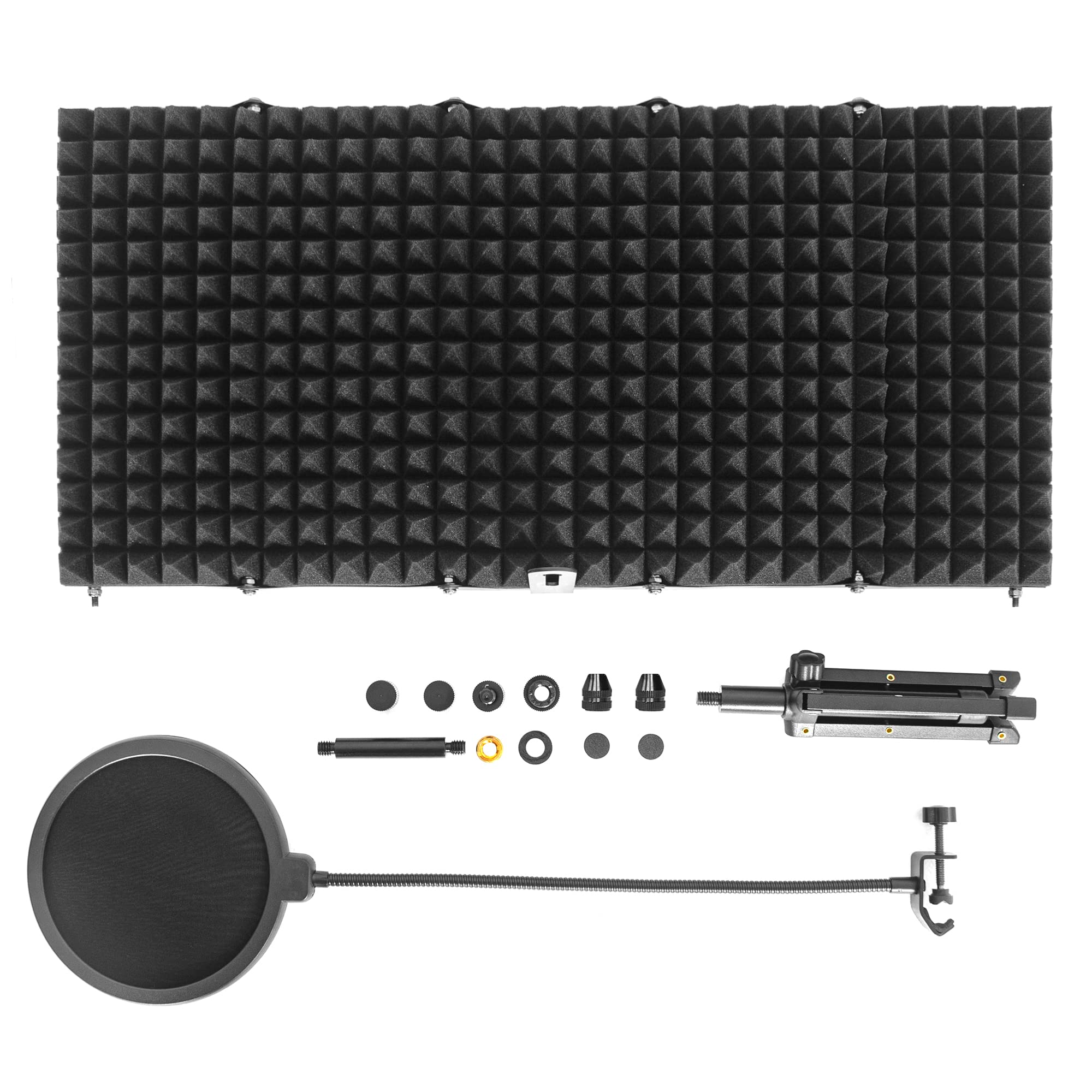 Bouclier d'isolation pour microphone avec trépied et panneau incurvé