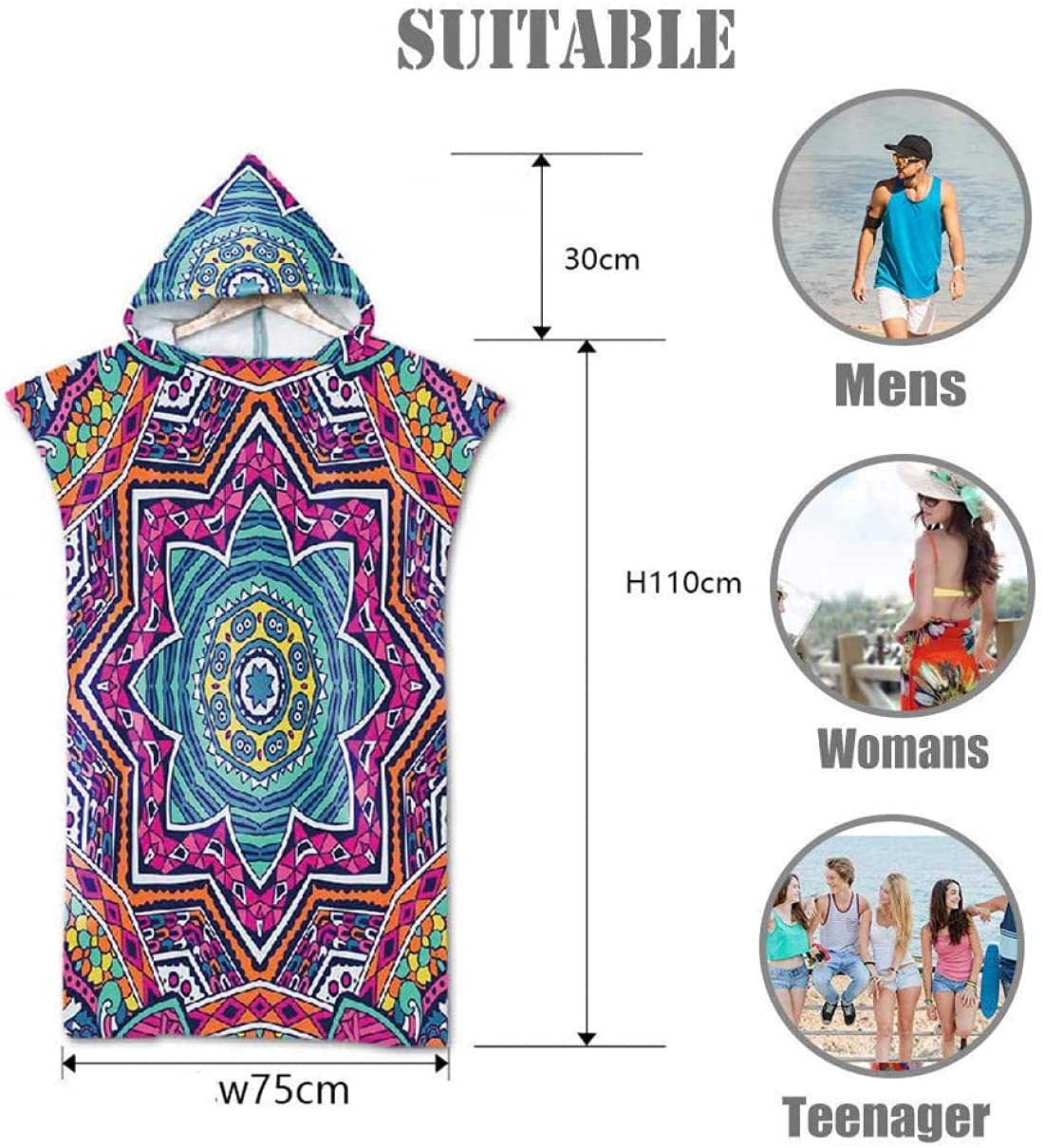 Poncho De Plage Avec Capuche - Microfibre, Séchage Rapide, Taille Unique - Pour Surf, Piscine, Changement Discret
