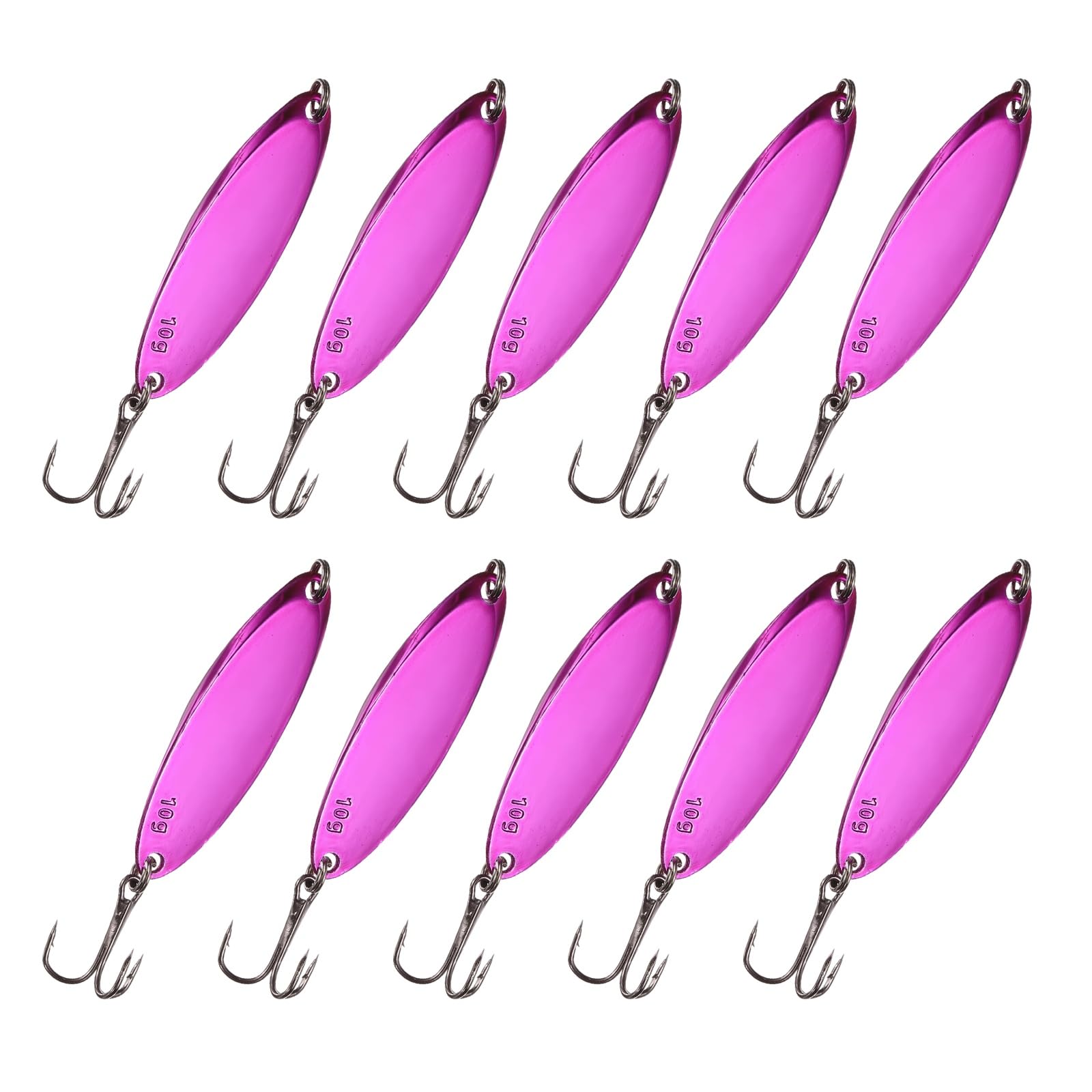 YELARXI Fishing Spoons Lures, Metal Saltwater Treble Trout Lures Jigging Spoon with Treble Hooks Casting Spinner Baits 10 Pcs & 3/8oz & Pink - Fitting for (Freshwater/Salmon/Bass/Trout)