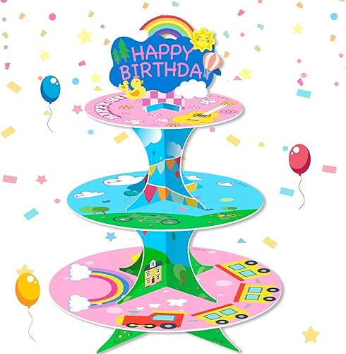 Soporte de cupcakes rosa de dibujos animados, suministros de fiesta temática de niña rosa para niños, decoración de cupcakes, soporte de pastel de