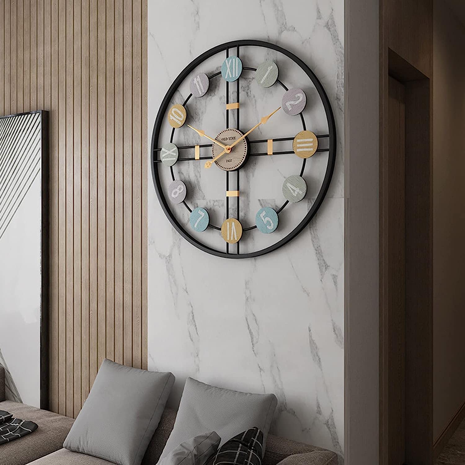 XJBTBA Horloge Murale de extérieure, Grande Horloge extérieure de 60 cm, Horloge de en métal silencieuse résistante aux intempéries pour Patio, Pi
