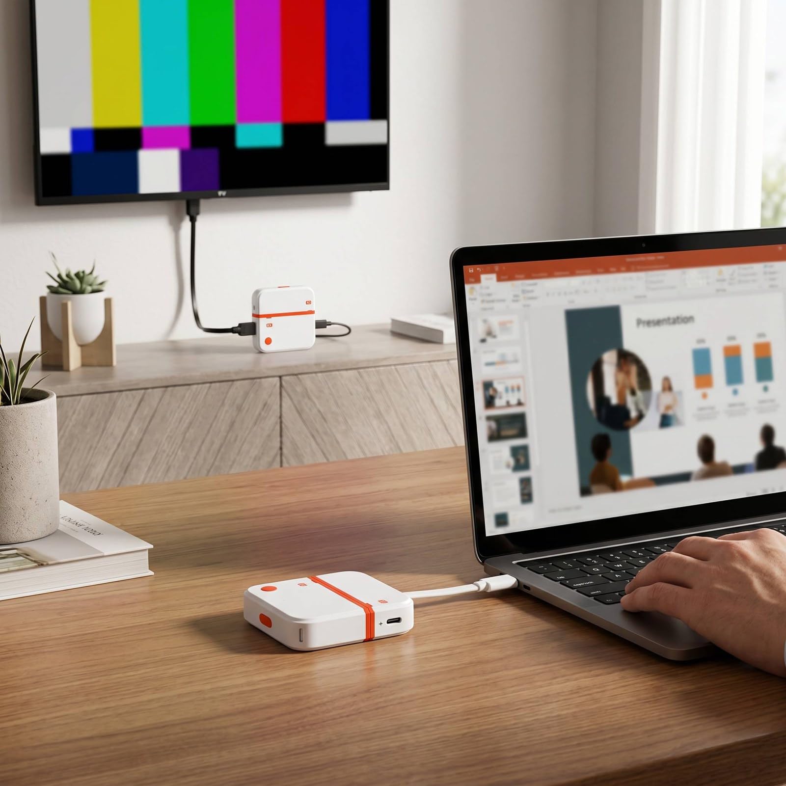 Bezprzewodowy Adapter Wyświetlacza – Złącze USB-C, Plug & Play, rozdzielczość 1080P, Przenośny Nadajnik i Odbiornik, Zasięg Transmisji do 50 M (telefon, PC, TV), Obsługa Podczas