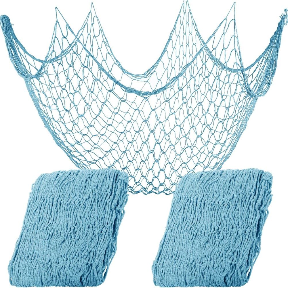 UDSKNV[KSL Fish Net 80 X 40 Inch, 2 Pieces for Decoration- Wall Hanging Fishnet for Mermaid, Pirate, Nautical, Under the Sea Party Decorations