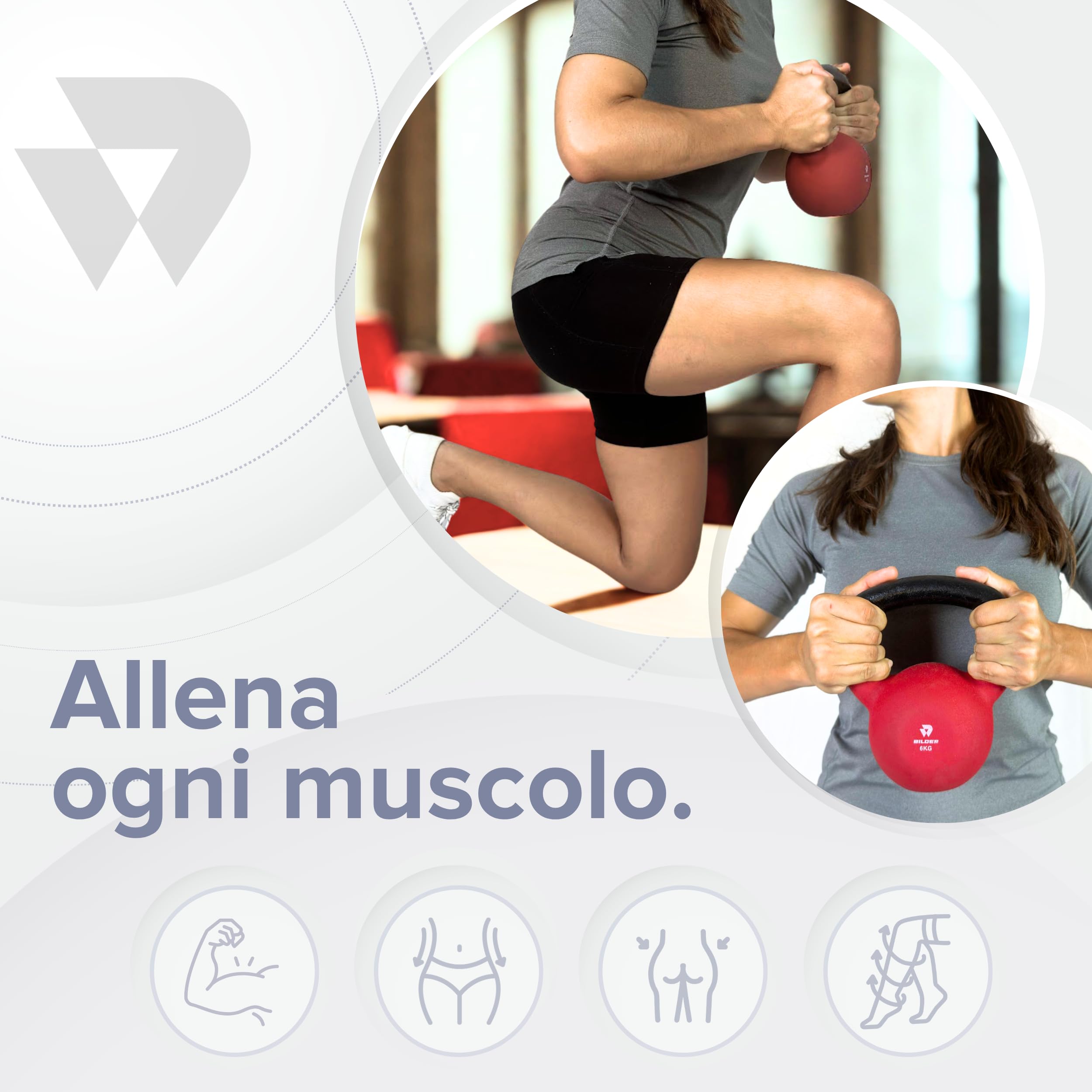BILDER- Kettlebell con Impugnatura Ergonomica e Antiscivolo, Pesi in Ghisa con Rivestimento in Neoprene, Ideale per Esercizi e Allenamento Forza Cardio e Funzionale, Attrezzi Palestra Casa Fitness