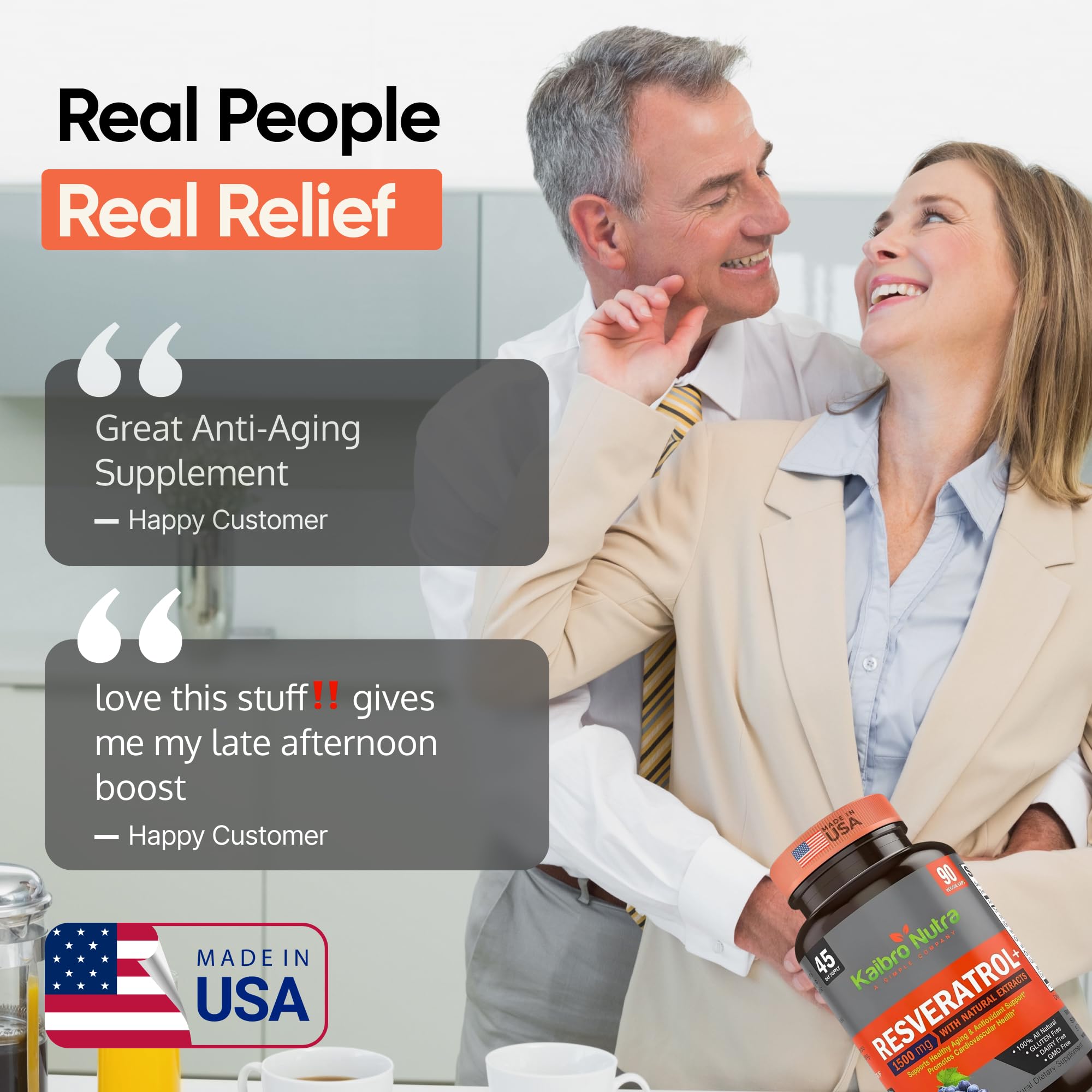 Kaibro Nutra Resveratrol Supplement, 1500mg Extra Strength Trans Resveratrol, Quercetin with Japanese Knotweed Extracts, Anti-Aging, Radiant Skin and Immunity Support, Vegan & Non-GMO, 90 Capsules