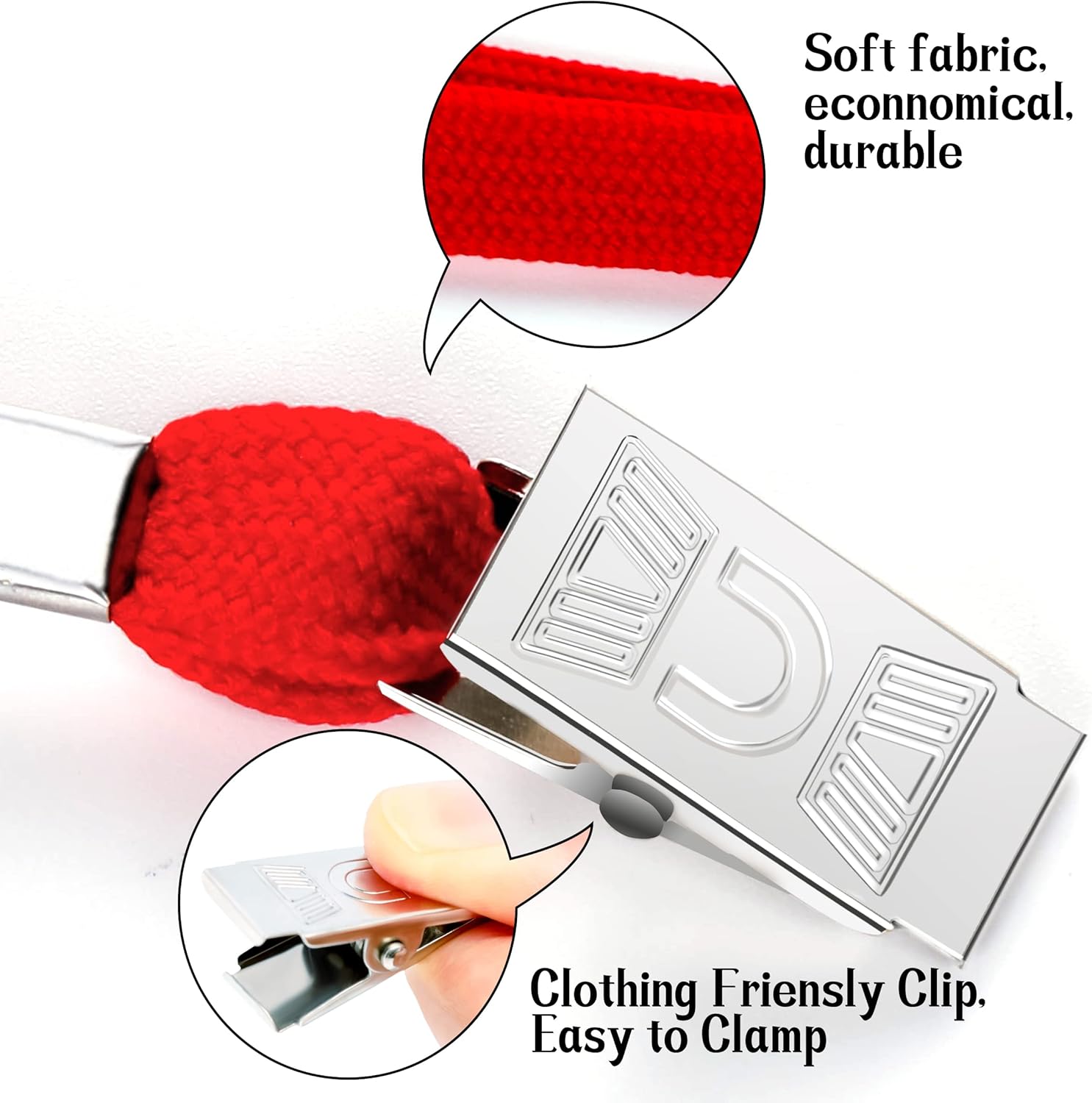 100Pcs Clear Plastic Name Tags Badge ID Card Holders and 100Pcs Black Lanyards with Clip (Red) - Image 3