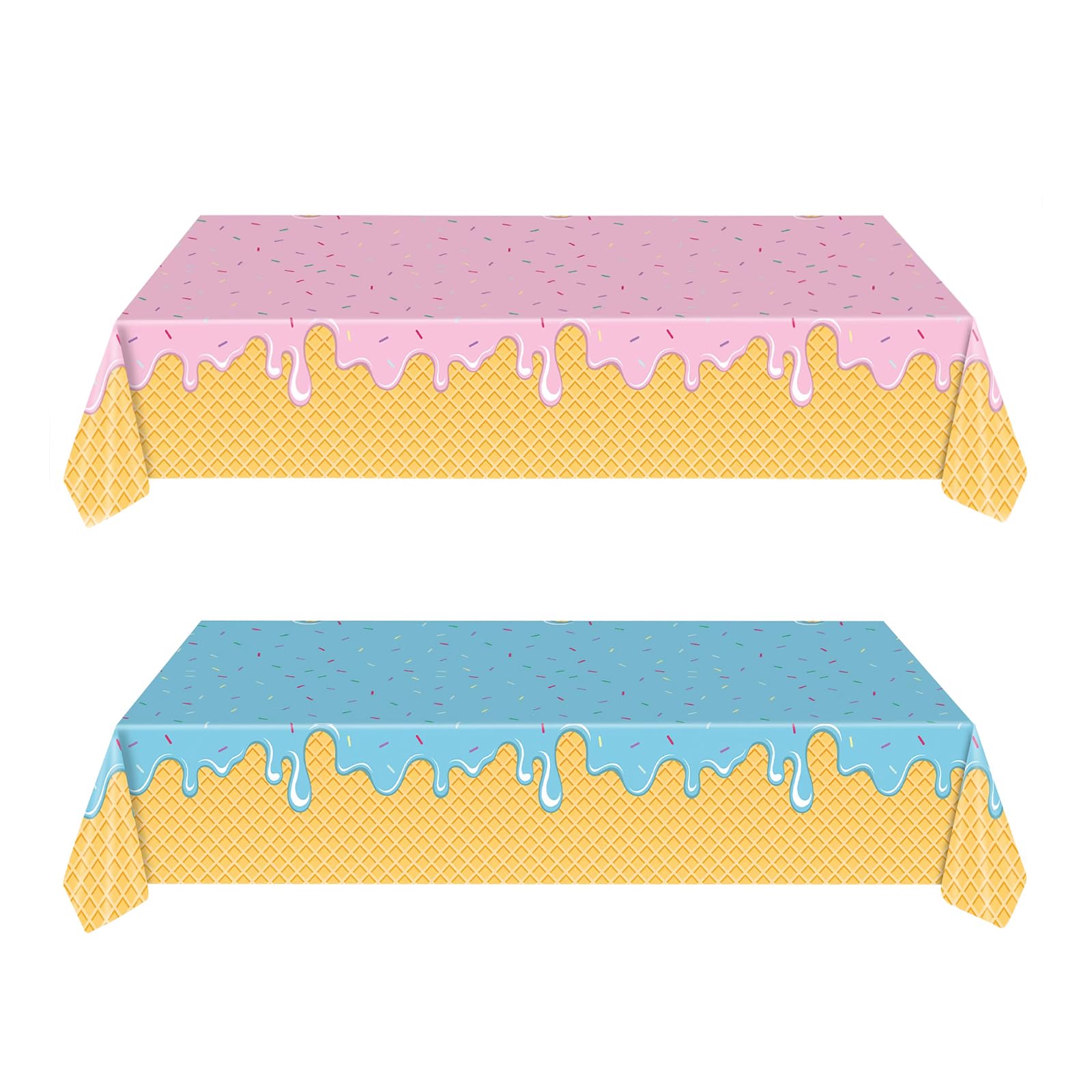 2 Pack Ice Cream Party Decorations Tablecloths, Ice Cream Party Supplies, Disposable Plastic Rectangle Table Covers for Kids and Girls Birthday, Baby Shower, Summer Themed Parties, 54 x 108 Inch