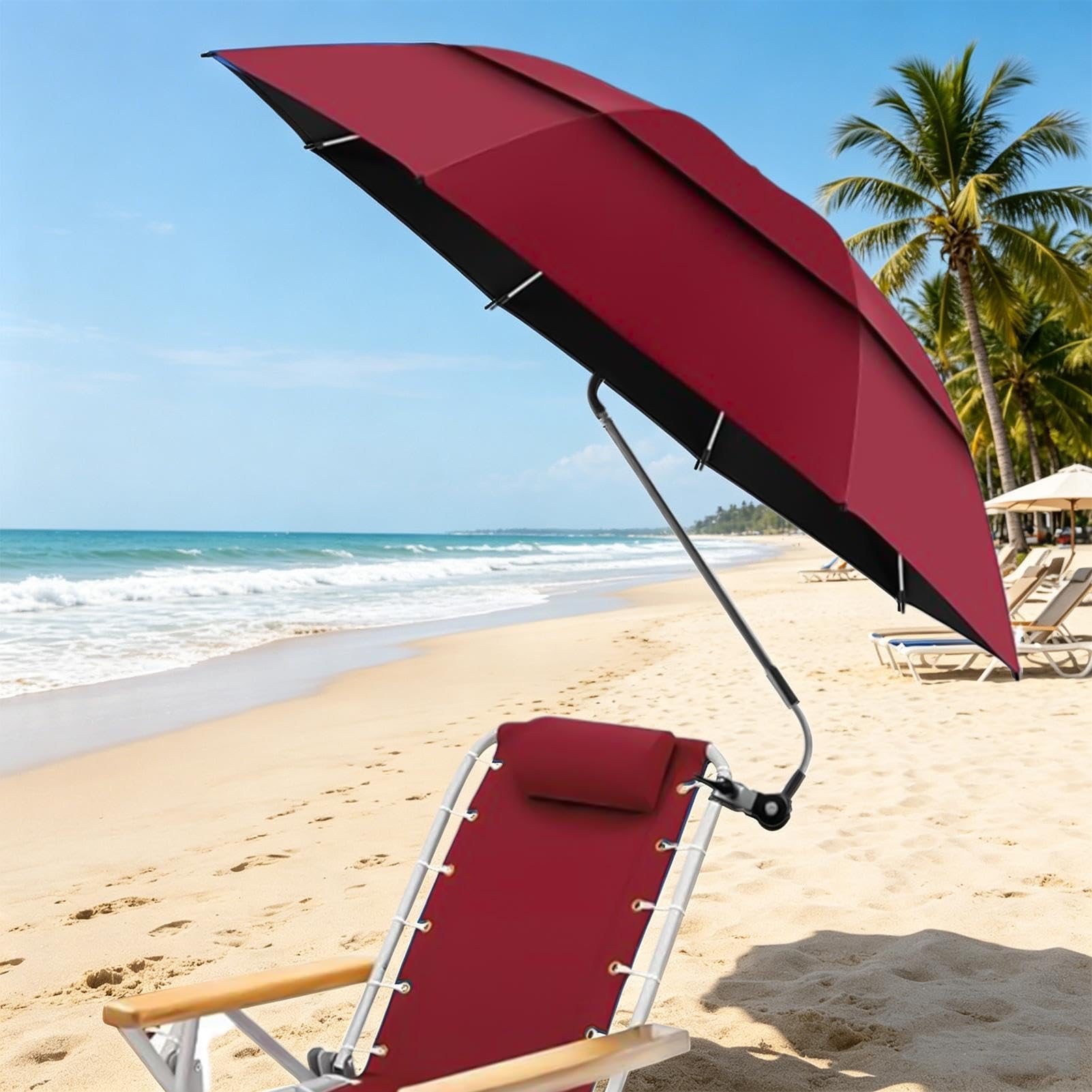 Parasol do krzesła z regulowanym podwójnym baldachimem zaciskowym | Parasol na plażę, wakacje, kemping, pikniki, wózek inwalidzki, wózki golfowe