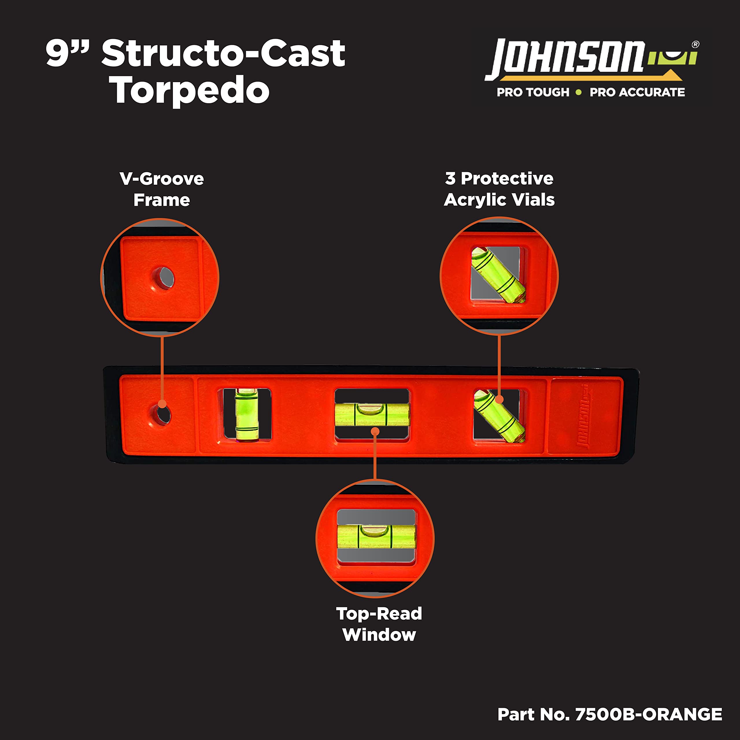 Snapklik.com : Johnson Level & Tool 7500B-ORANGE Structo-Cast Torpedo Level